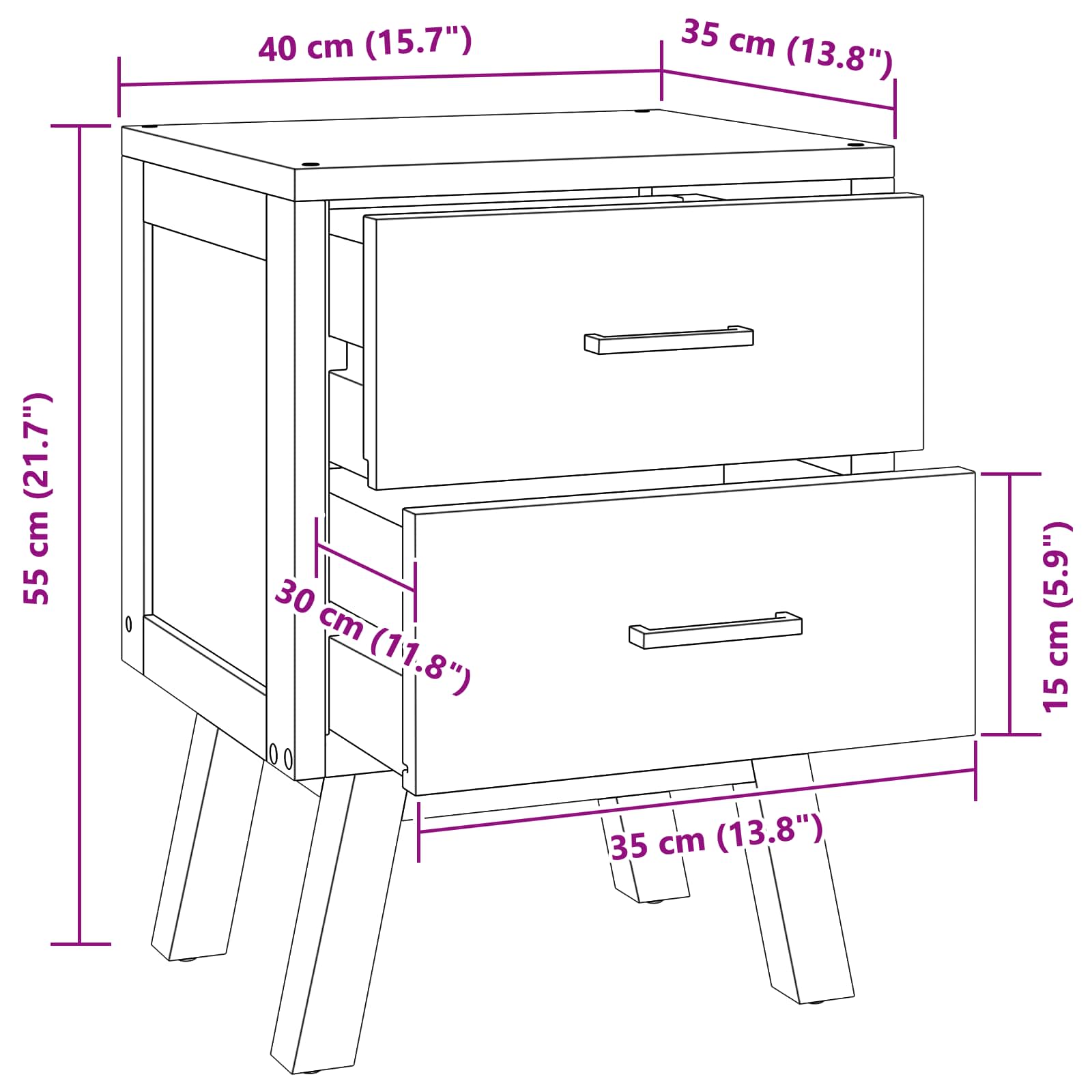 Κομοδίνο με συρτάρι Φυσικό 40 x 35 x 55 εκ Στερεό Ξύλο Τίκ - Pakobazaar