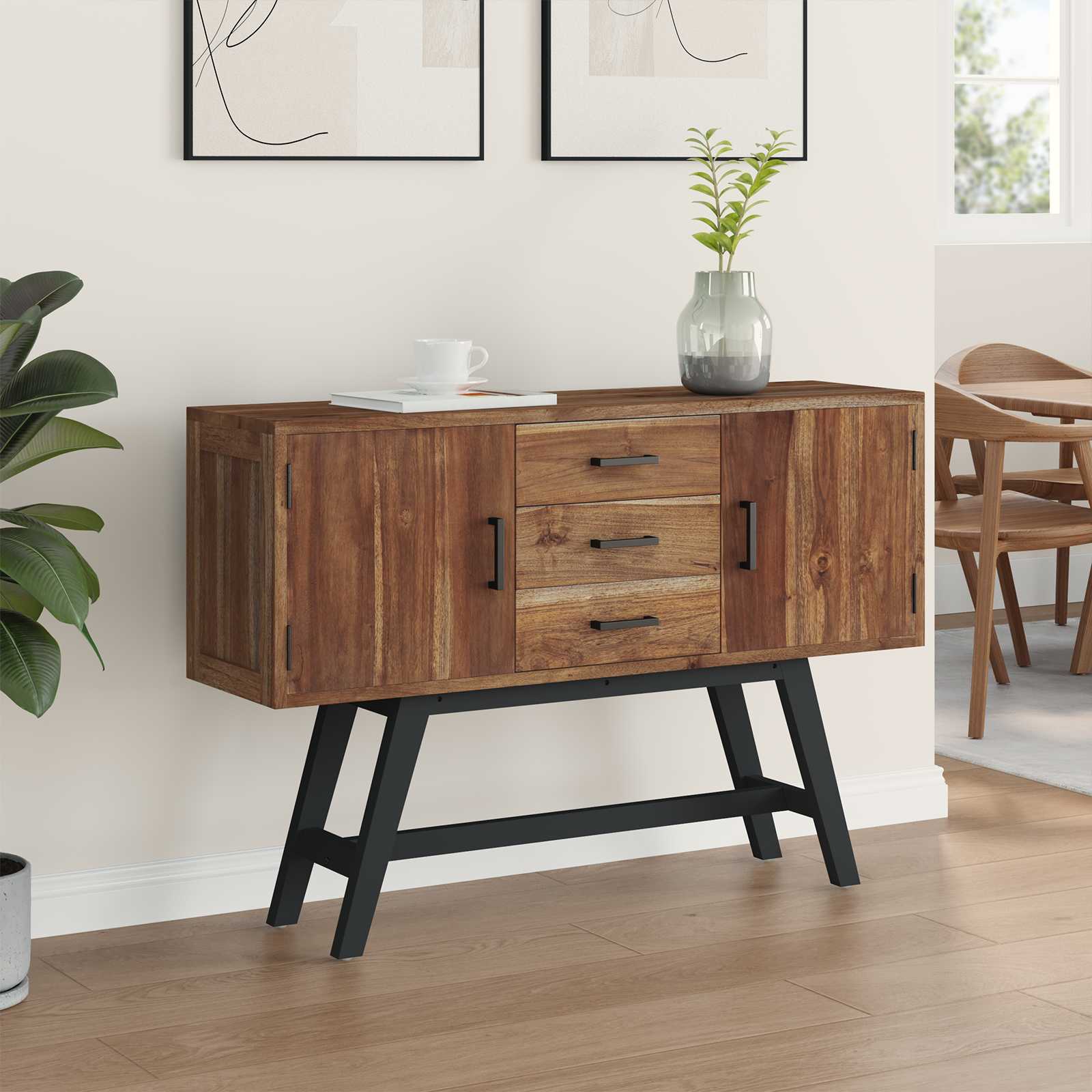 Βάση TV με συρτάρι Φυσικό 110 x 30 x 75 εκ Στερεό Ξύλο Τίκ