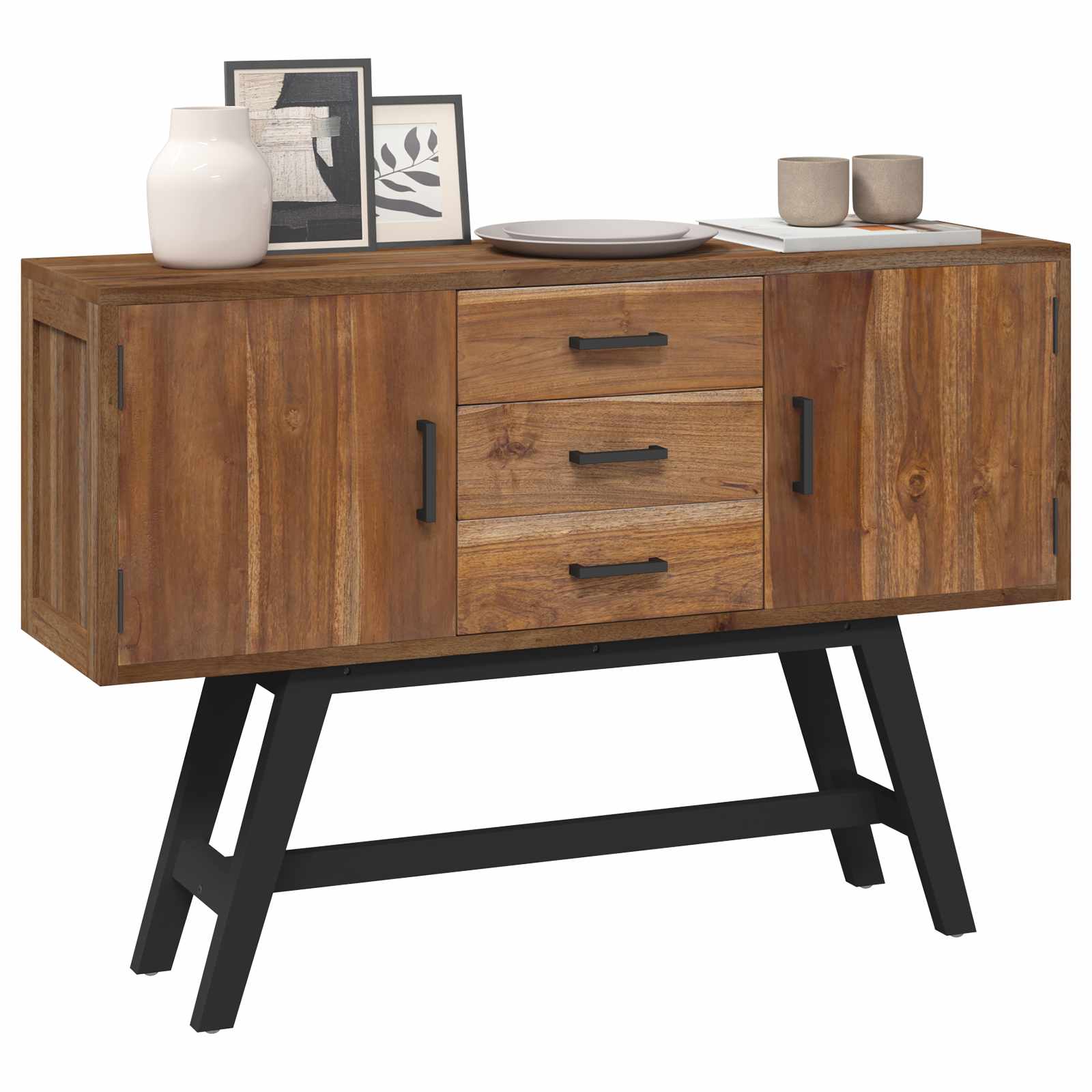 Βάση TV με συρτάρι Φυσικό 110 x 30 x 75 εκ Στερεό Ξύλο Τίκ