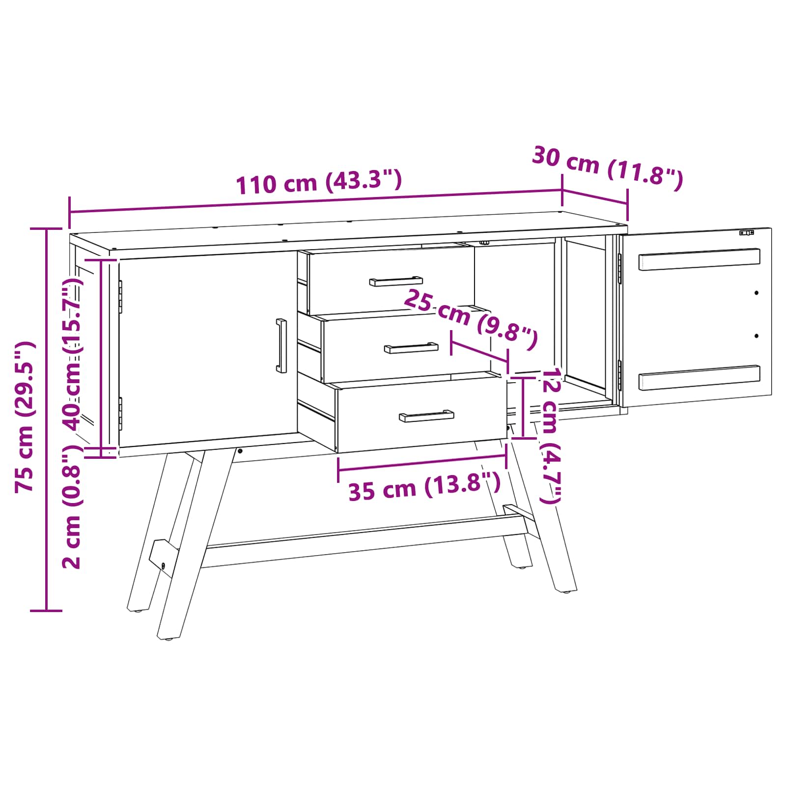 Βάση TV με συρτάρι Φυσικό 110 x 30 x 75 εκ Στερεό Ξύλο Τίκ