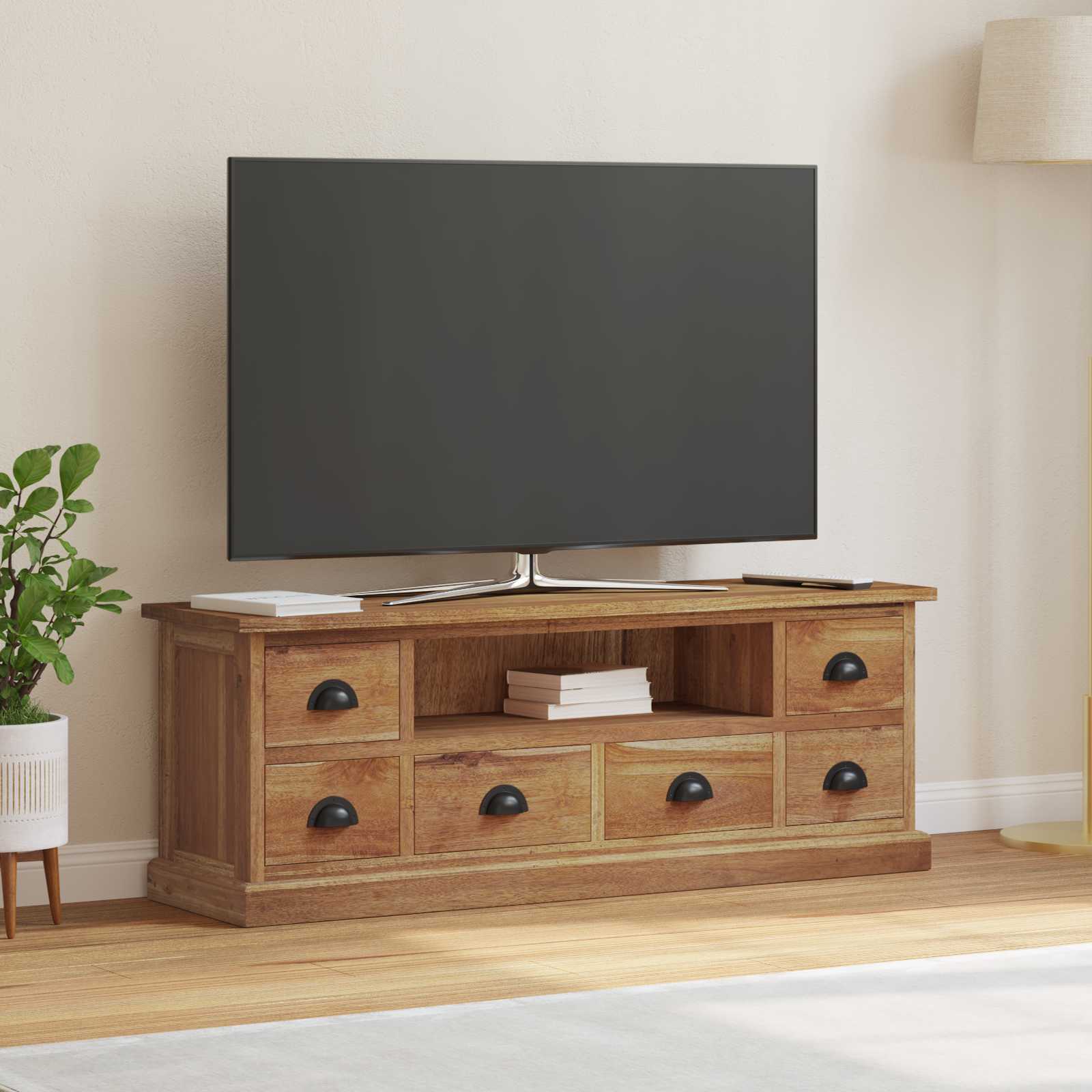 Βάση TV με συρτάρι Φυσικό 110 x 30 x 40 cm Στερεό Ξύλο Τίκ