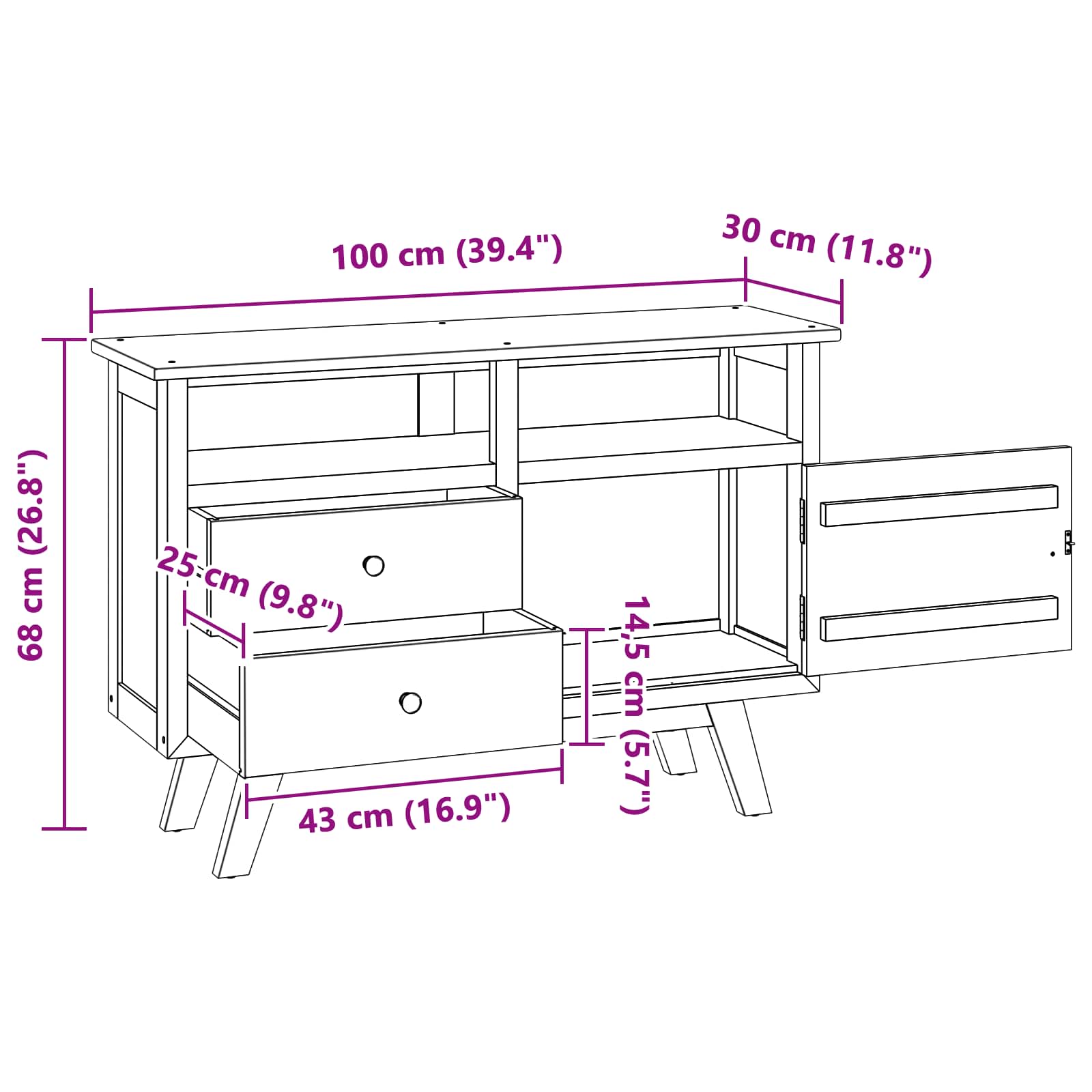 Πλαϊνό γραφείο Φυσικό 100 x 30 x 68 εκ. Στερεό Ξύλο Τίκ