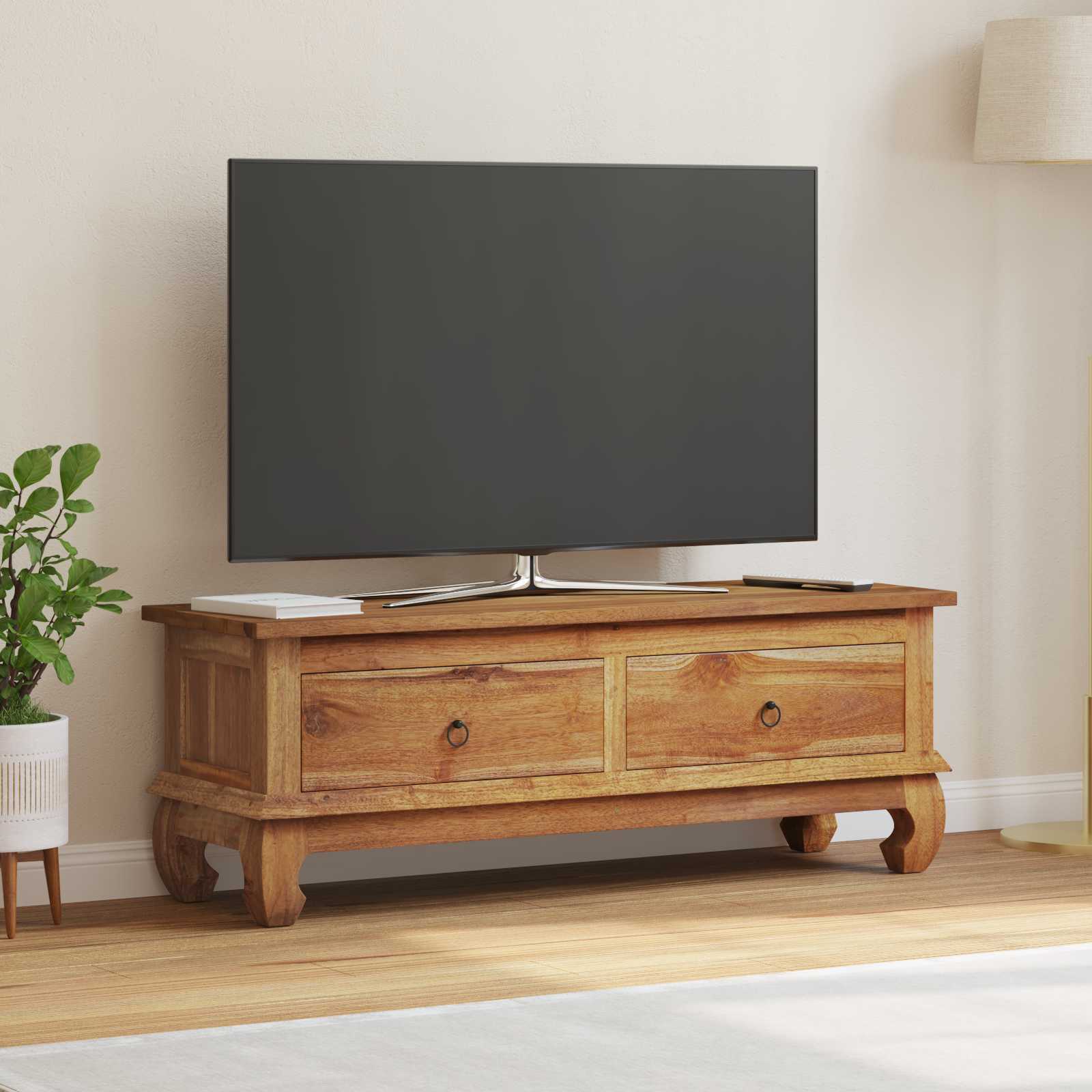 Βάση TV με συρτάρι Φυσικό 110 x 35 x 40 εκ Στερεό Ξύλο Τίκ - Pakobazaar
