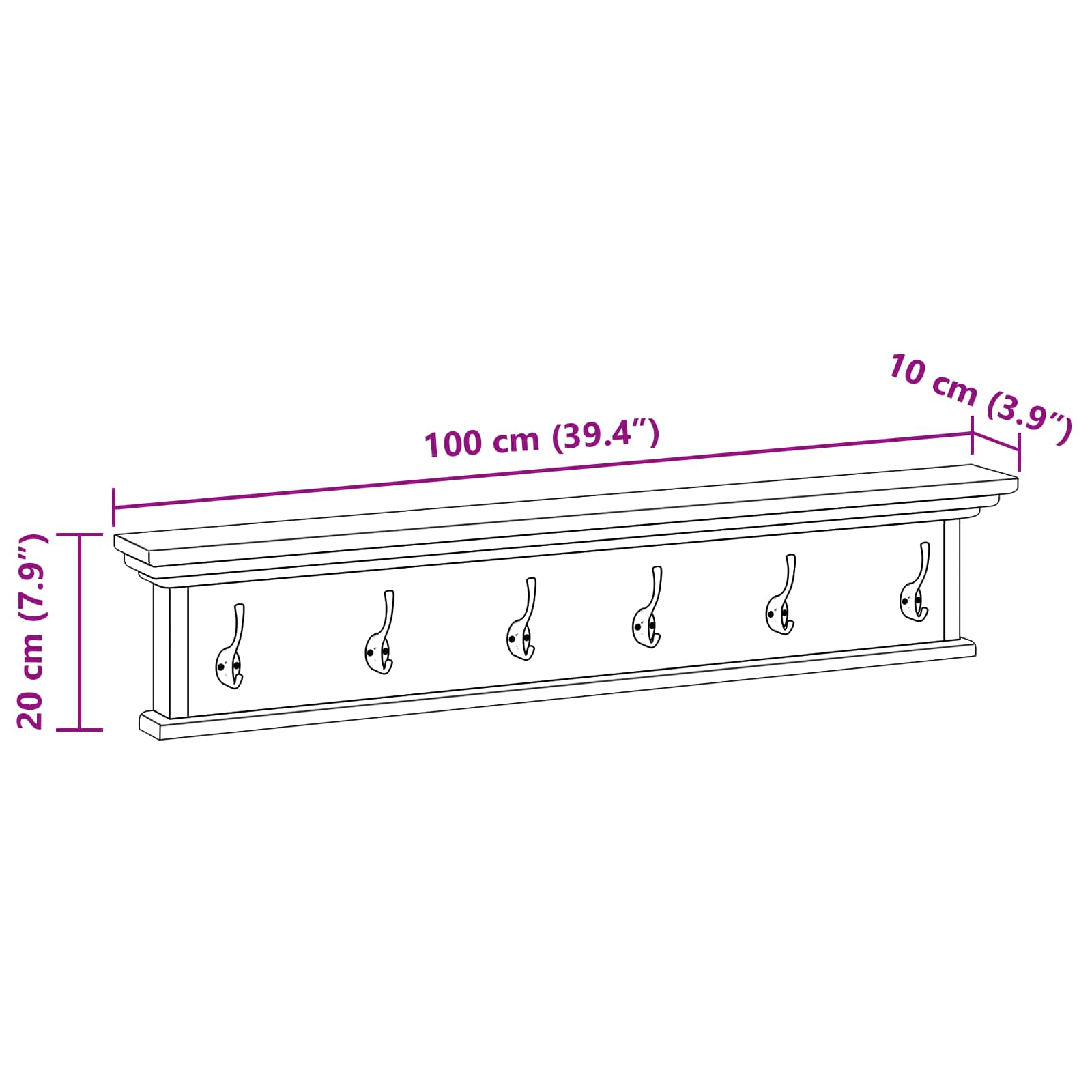 Κρεμάστρα Τοίχου Φυσικό 100 x 10 x 20 cm Στερεό Ξύλο Τίκ - Pakobazaar