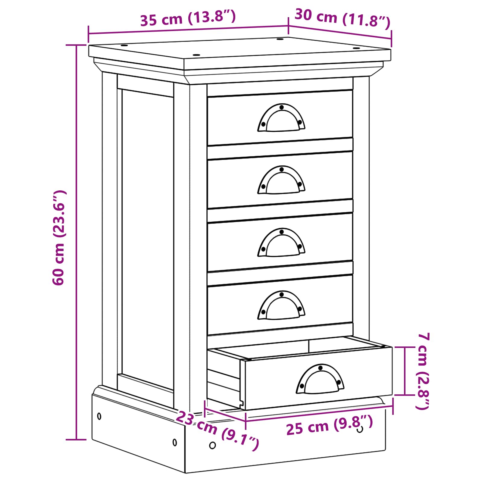 Κουτί με συρτάρια Φυσικό 35 x 30 x 60 cm Στερεό Ξύλο Τίκ - Pakobazaar