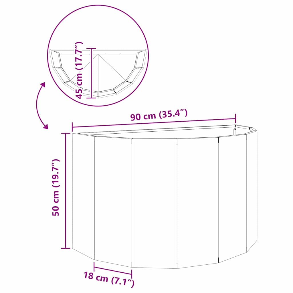 Γλάστρα Μαύρο 90 x 45 x 50 εκ. Ατσάλι