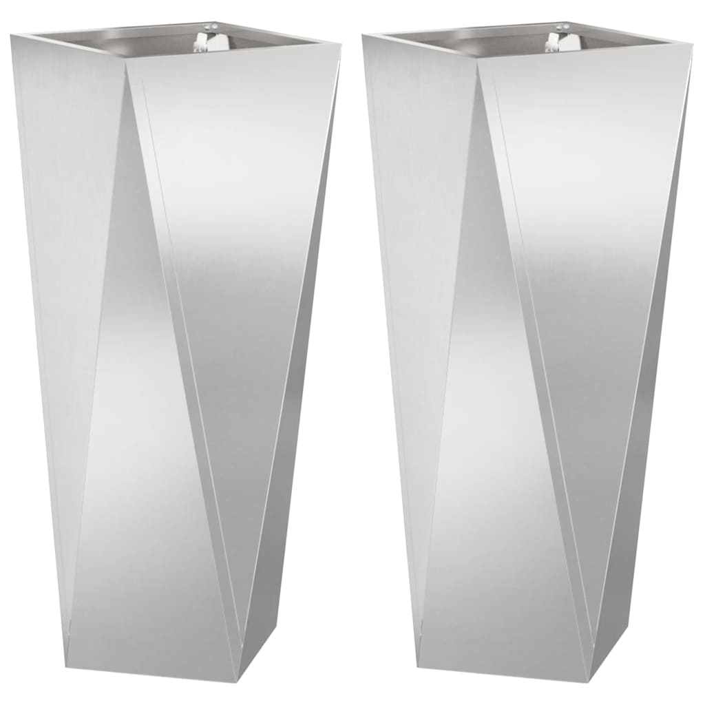 Γλάστρα 2 pcs Ασημί 30 x 30 x 75 εκ Ανοξείδωτο ατσάλι