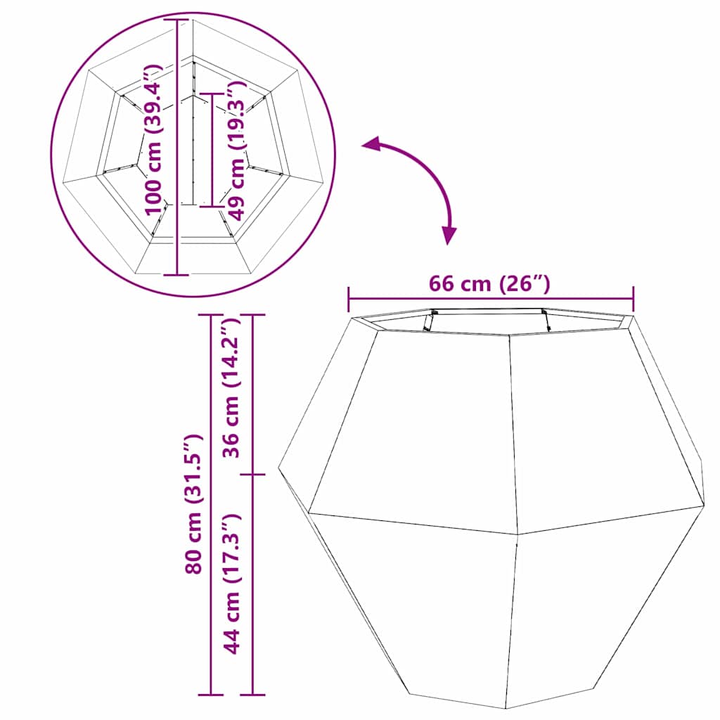 Γλάστρα Ελιά Πράσινη 100 x 100 x 80 εκ Ατσάλι