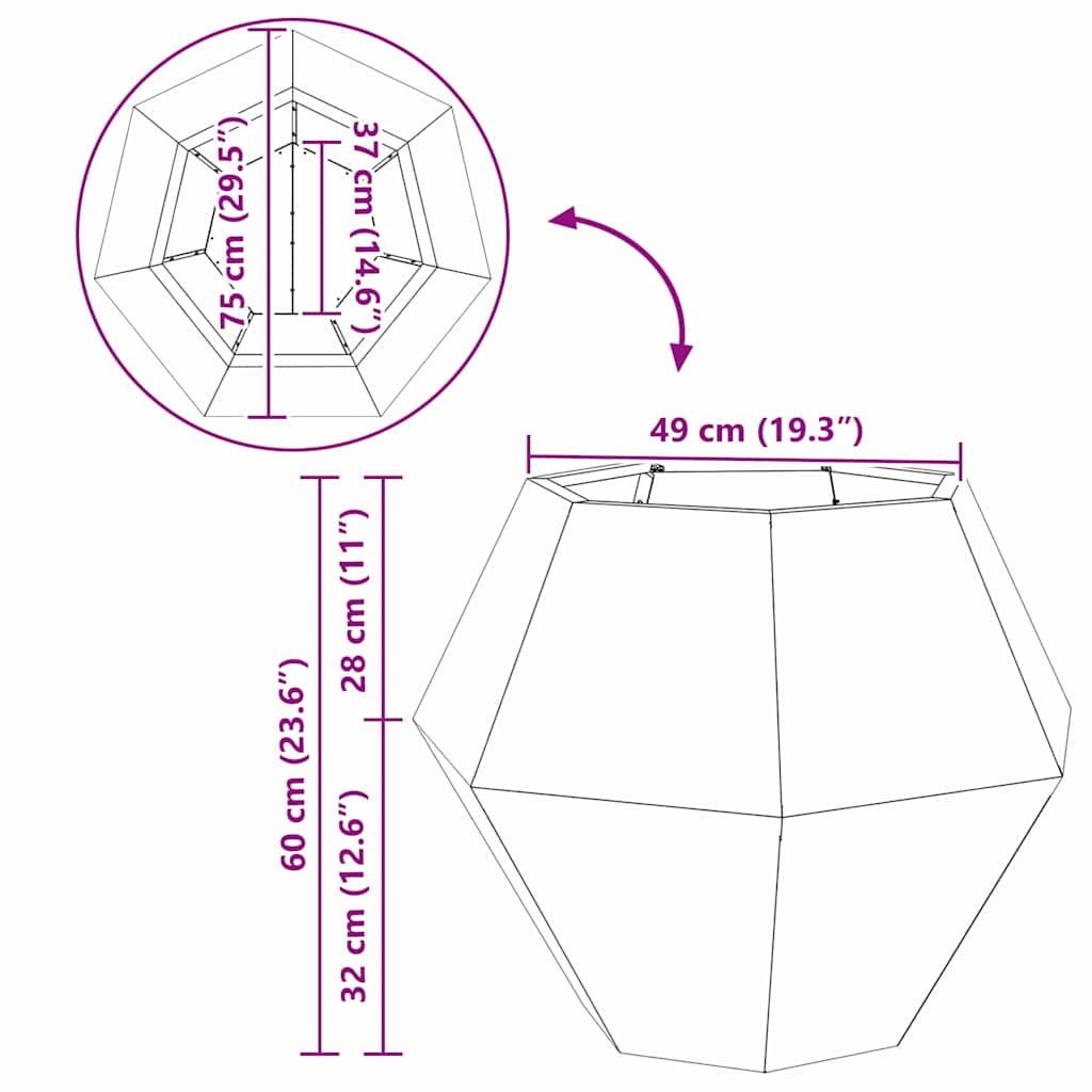 Γλάστρα 2 pcs Ανθρακί 75 x 75 x 60 εκ Ατσάλι - Pakobazaar