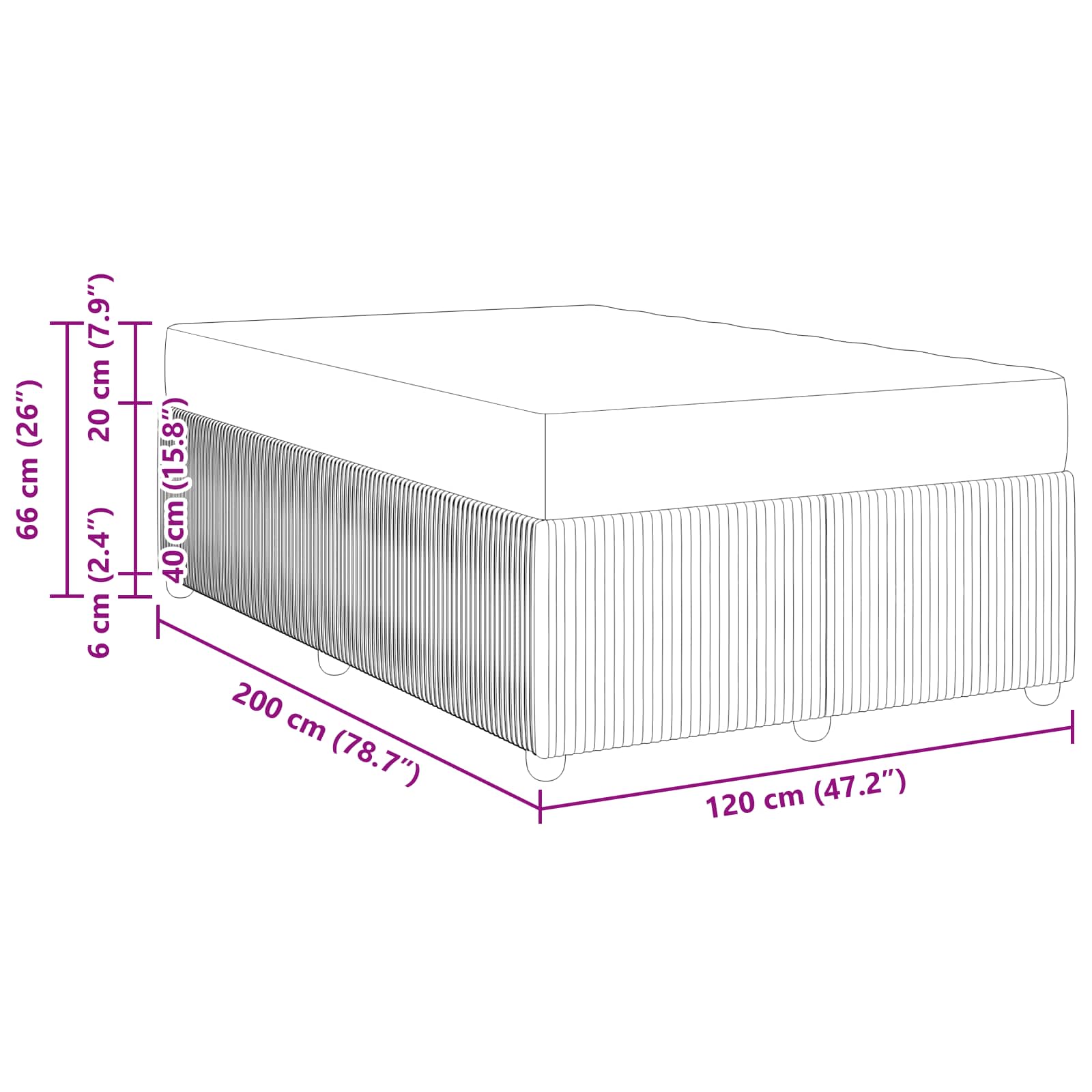 Σκελετός Κρεβατιού Μαύρο 120 x 200 cm ύφασμα - Pakobazaar