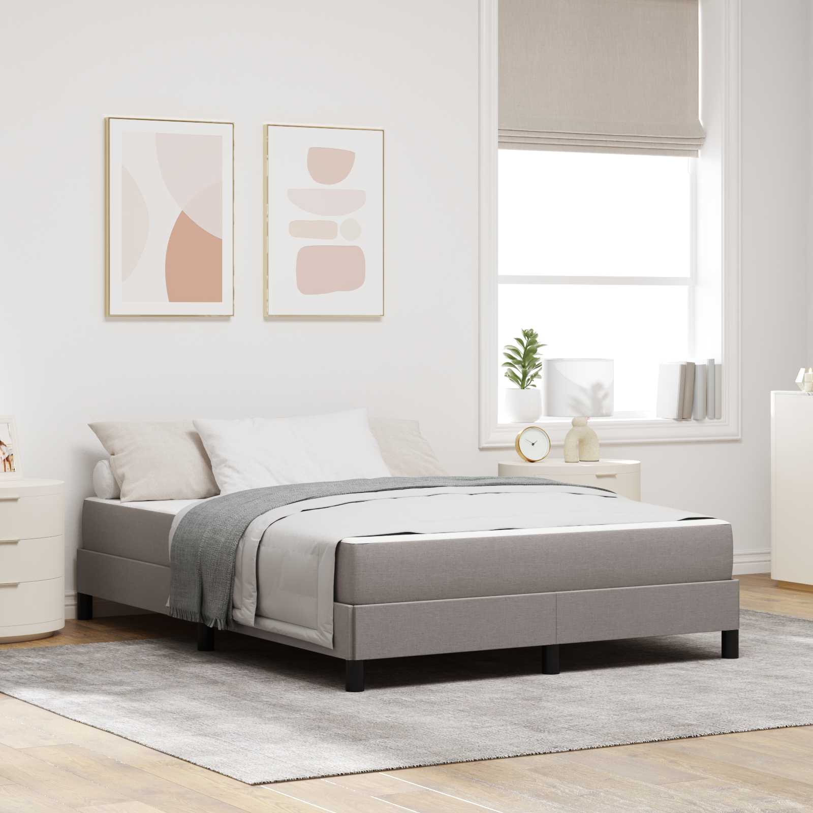 Κρεβάτι με ελατήρια με στρώμα Taupe 160 x 200 cm ύφασμα - Pakobazaar