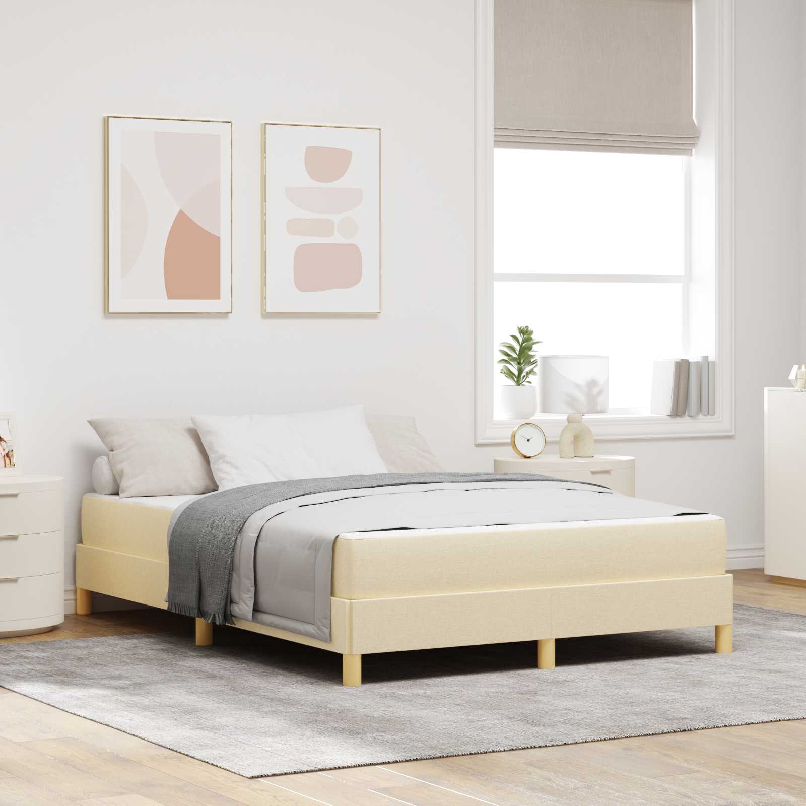 Κρεβάτι με ελατήρια με στρώμα Κρεμ 140 x 200 cm ύφασμα