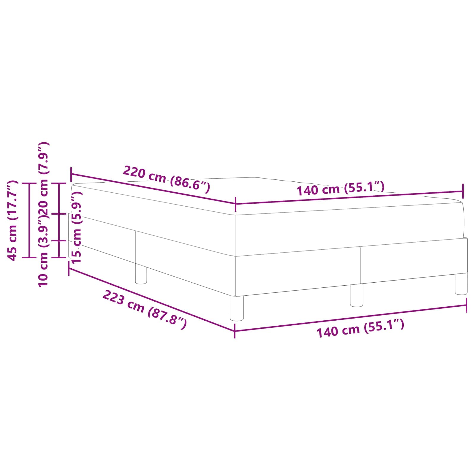 Κρεβάτι με ελατήρια με στρώμα Μαύρο 140 x 220 cm ύφασμα