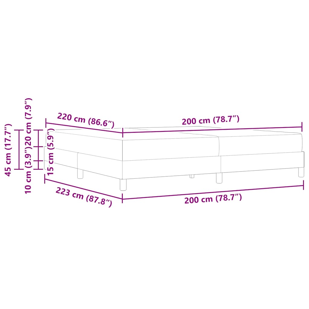 Κρεβάτι με ελατήρια με στρώμα Σκούρο Γκρι 200 x 220 cm ύφασμα
