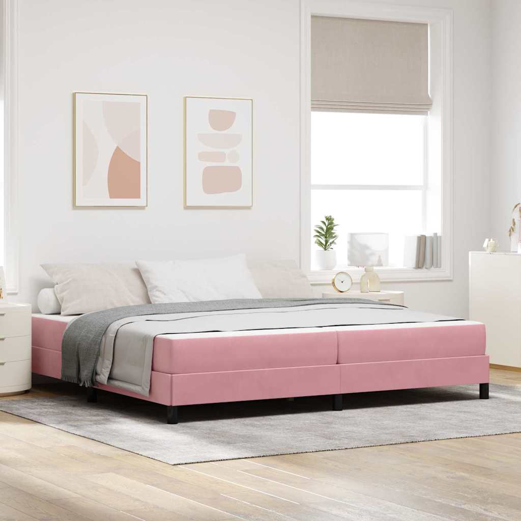Κρεβάτι με ελατήρια με στρώμα Ροζ 200 x 220 cm ύφασμα - Pakobazaar