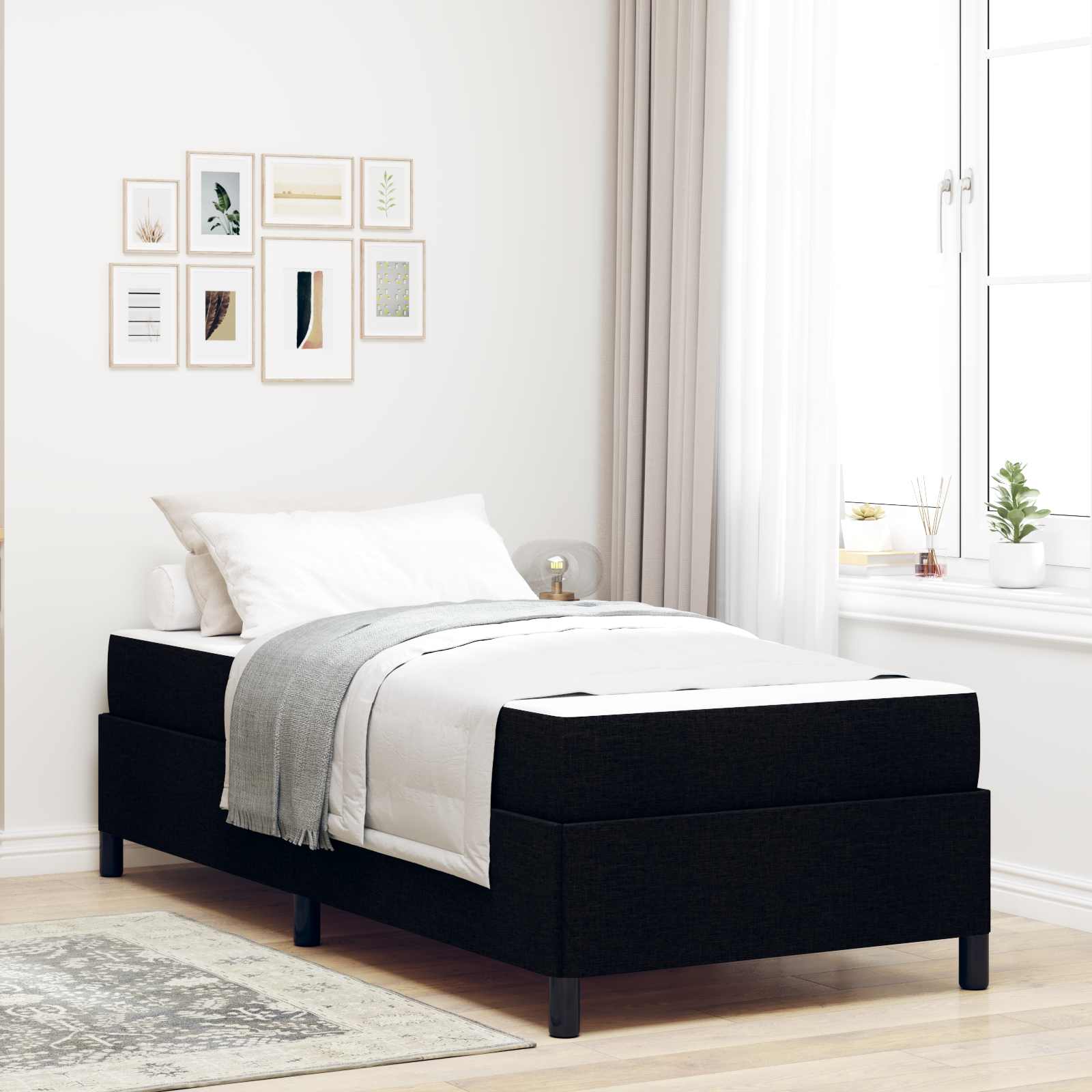 Κρεβάτι με ελατήρια με στρώμα Μαύρο 90 x 190 cm ύφασμα - Pakobazaar