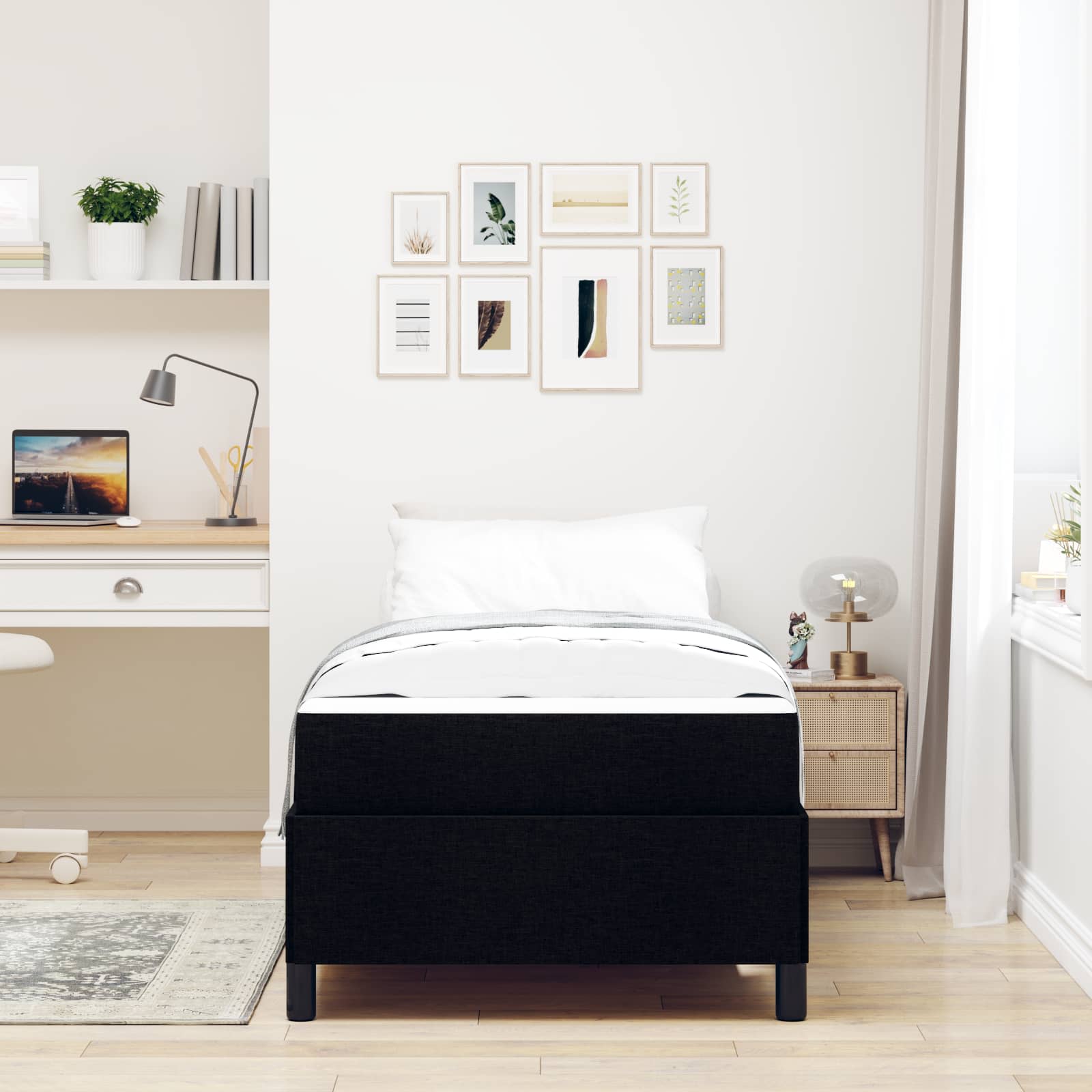Κρεβάτι με ελατήρια με στρώμα Μαύρο 90 x 190 cm ύφασμα - Pakobazaar