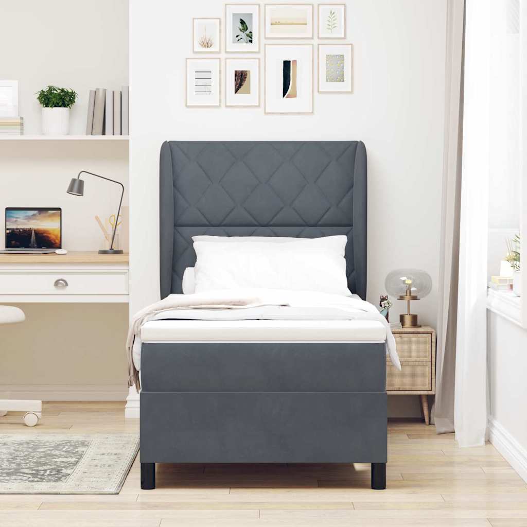 Κρεβάτι με ελατήρια Σκούρο Γκρι 190 x 90 cm Πολυεστέρας - Pakobazaar