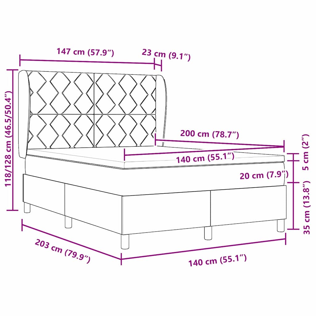 Κρεβάτι με ελατήρια Σκούρο Γκρι 200 x 140 cm Πολυεστέρας - Pakobazaar