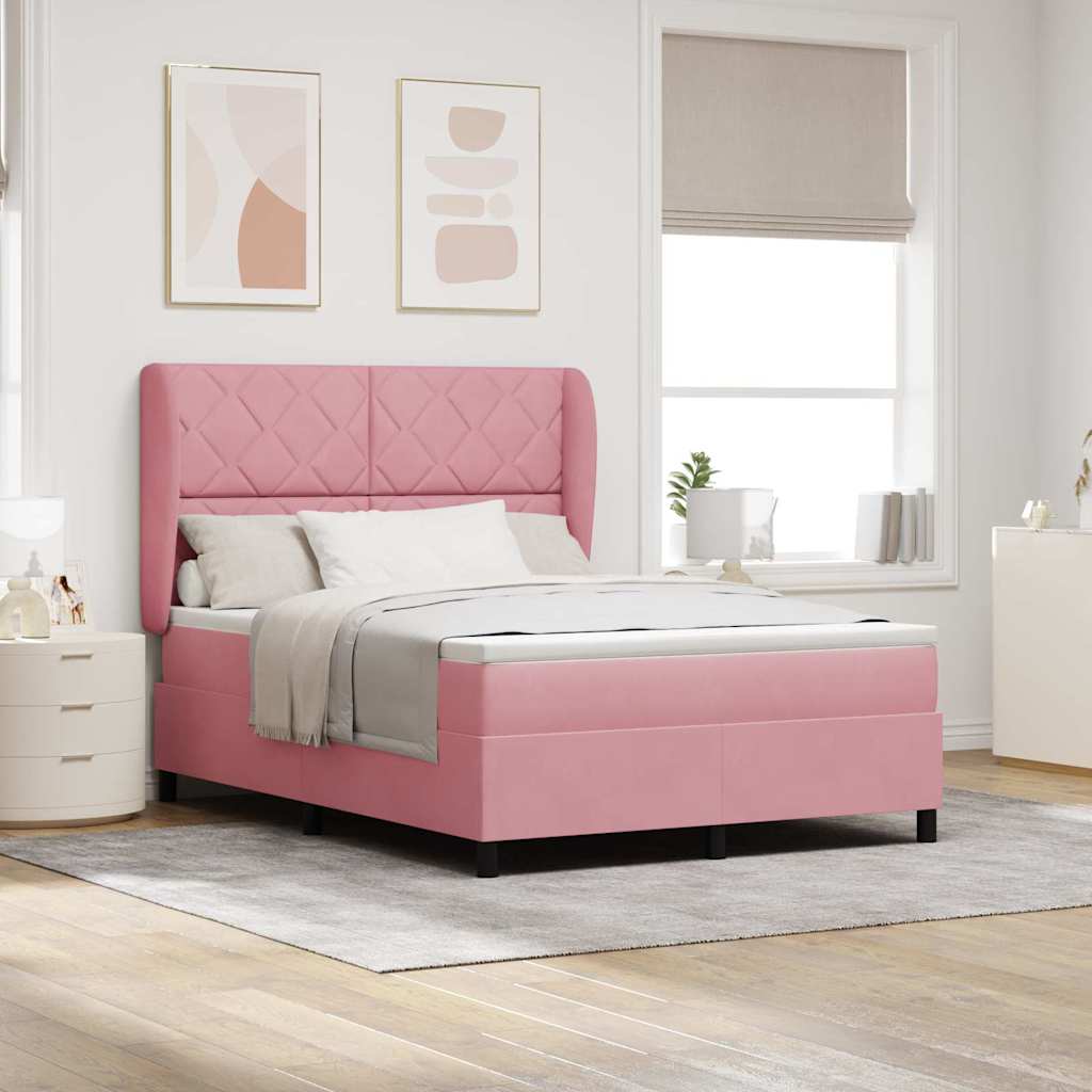 Κρεβάτι με ελατήρια με κεφαλάρι Ροζ 200 x 140 cm Βελούδο