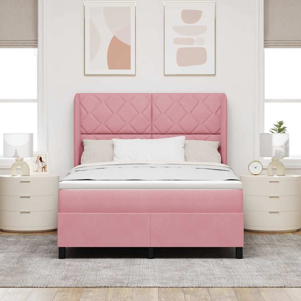 Κρεβάτι με ελατήρια με κεφαλάρι Ροζ 200 x 140 cm Βελούδο
