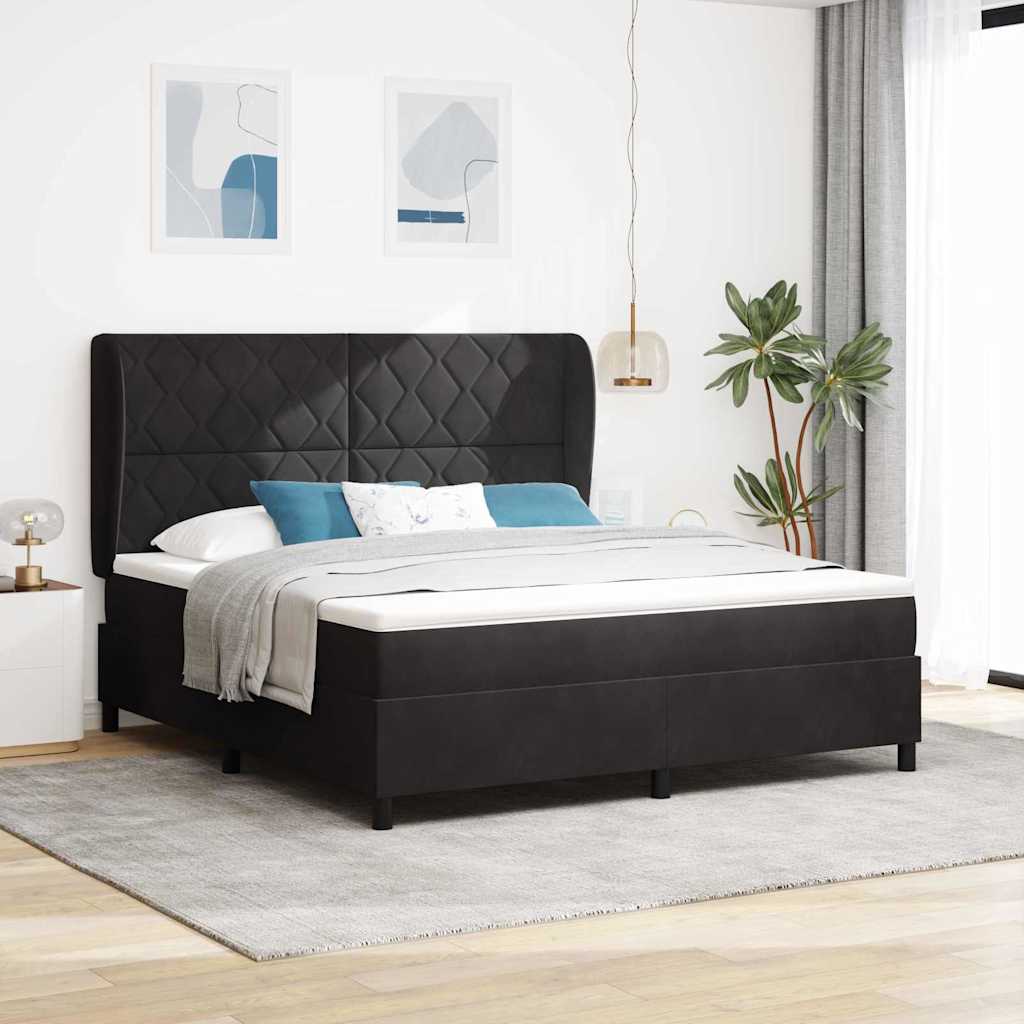 Κρεβάτι με ελατήρια με κεφαλάρι Μαύρο 200 x 180 cm Βελούδο - Pakobazaar