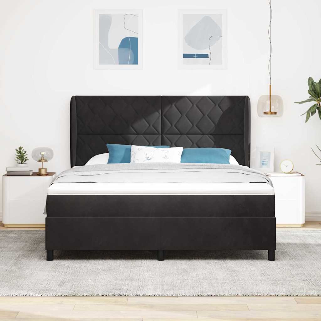 Κρεβάτι με ελατήρια με κεφαλάρι Μαύρο 200 x 180 cm Βελούδο - Pakobazaar