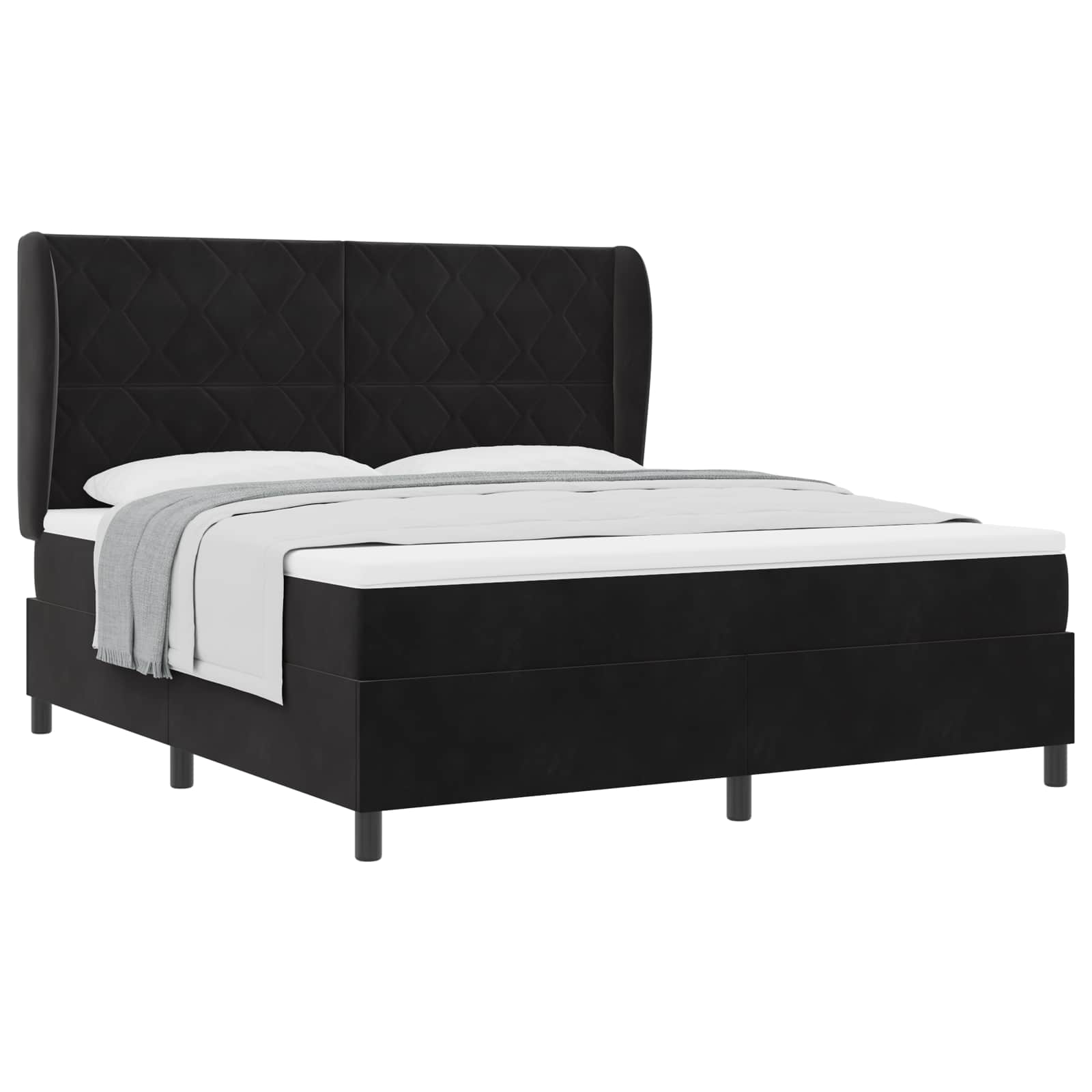Κρεβάτι με ελατήρια με κεφαλάρι Μαύρο 200 x 180 cm Βελούδο - Pakobazaar
