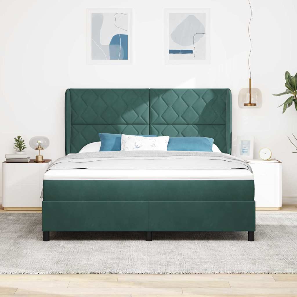 Κρεβάτι με ελατήρια Σκούρο Πράσινο 200 x 180 cm Βελούδο - Pakobazaar