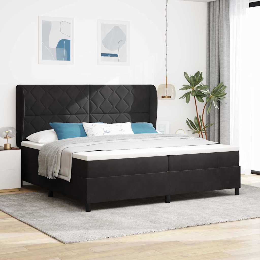 Κρεβάτι με ελατήρια με κεφαλάρι Μαύρο 200 x 200 cm Βελούδο - Pakobazaar