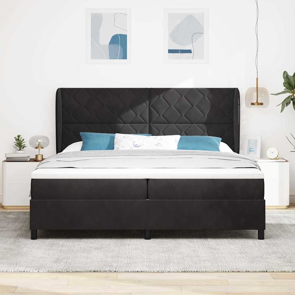 Κρεβάτι με ελατήρια με κεφαλάρι Μαύρο 200 x 200 cm Βελούδο - Pakobazaar