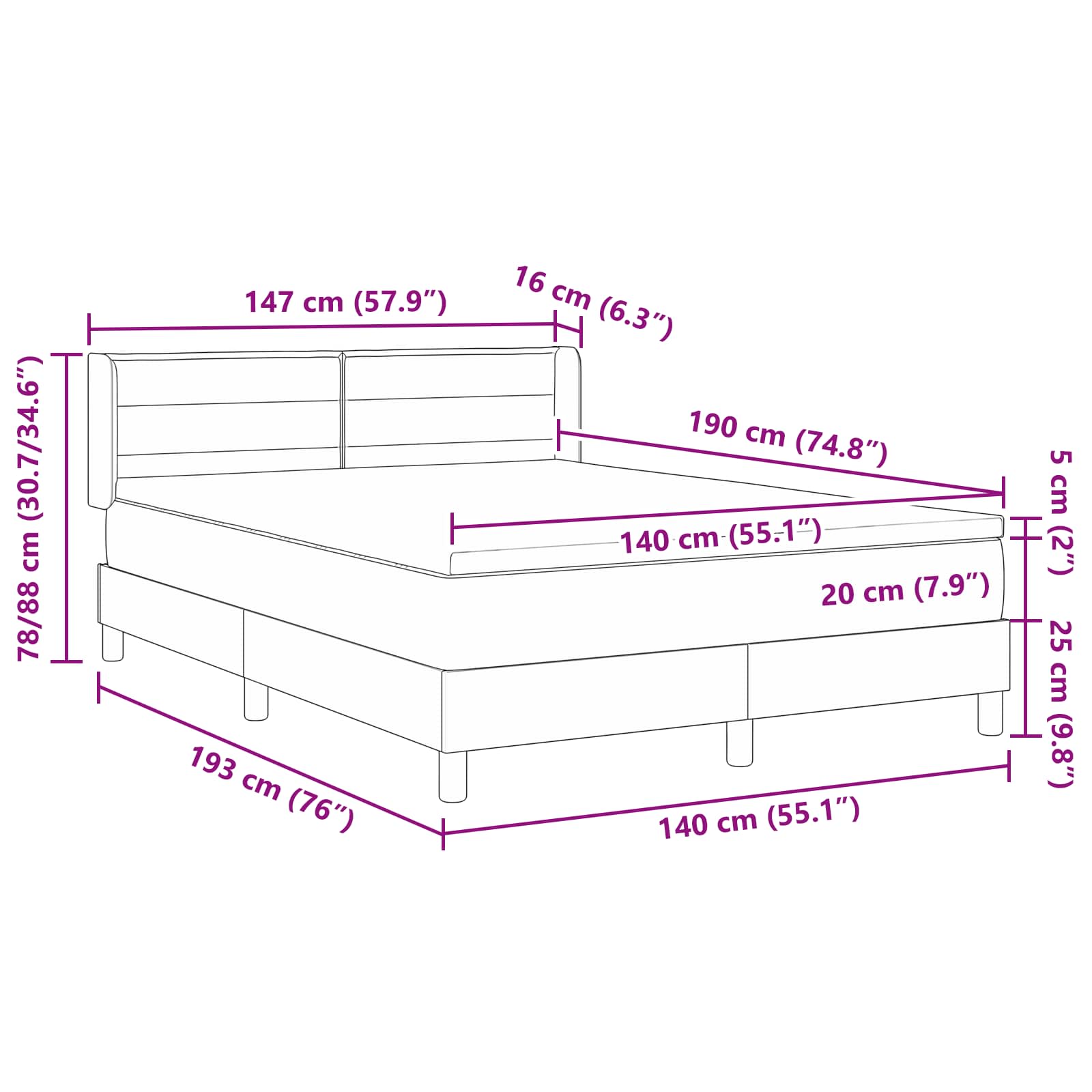 Κρεβάτι με ελατήρια Σκούρο Καφέ 190 x 140 εκατοστά Πολυεστέρας - Pakobazaar