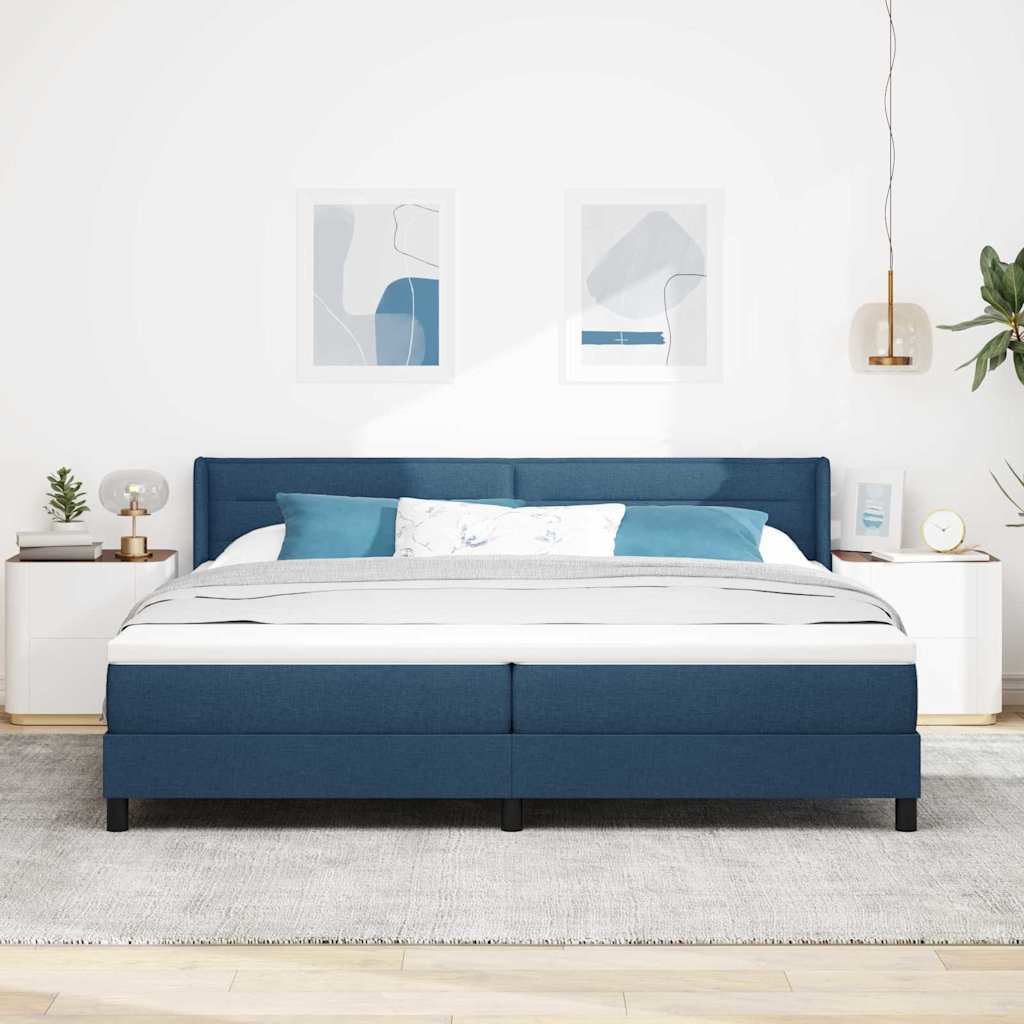 Κρεβάτι με ελατήρια με κεφαλάρι Μπλε 200 x 200 cm ύφασμα - Pakobazaar