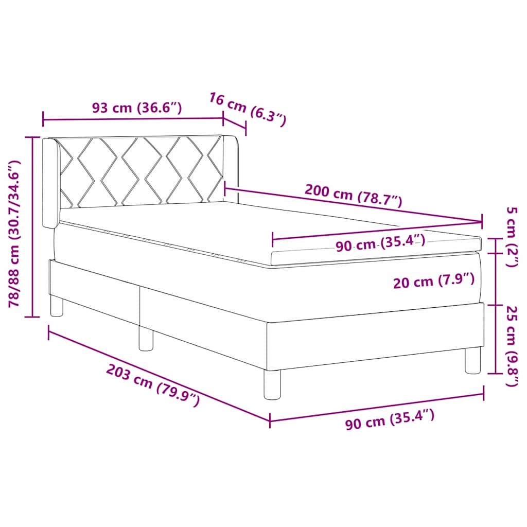 Κρεβάτι με ελατήρια με στρώμα Κρεμ 200 x 90 εκ. Πολυεστέρας - Pakobazaar