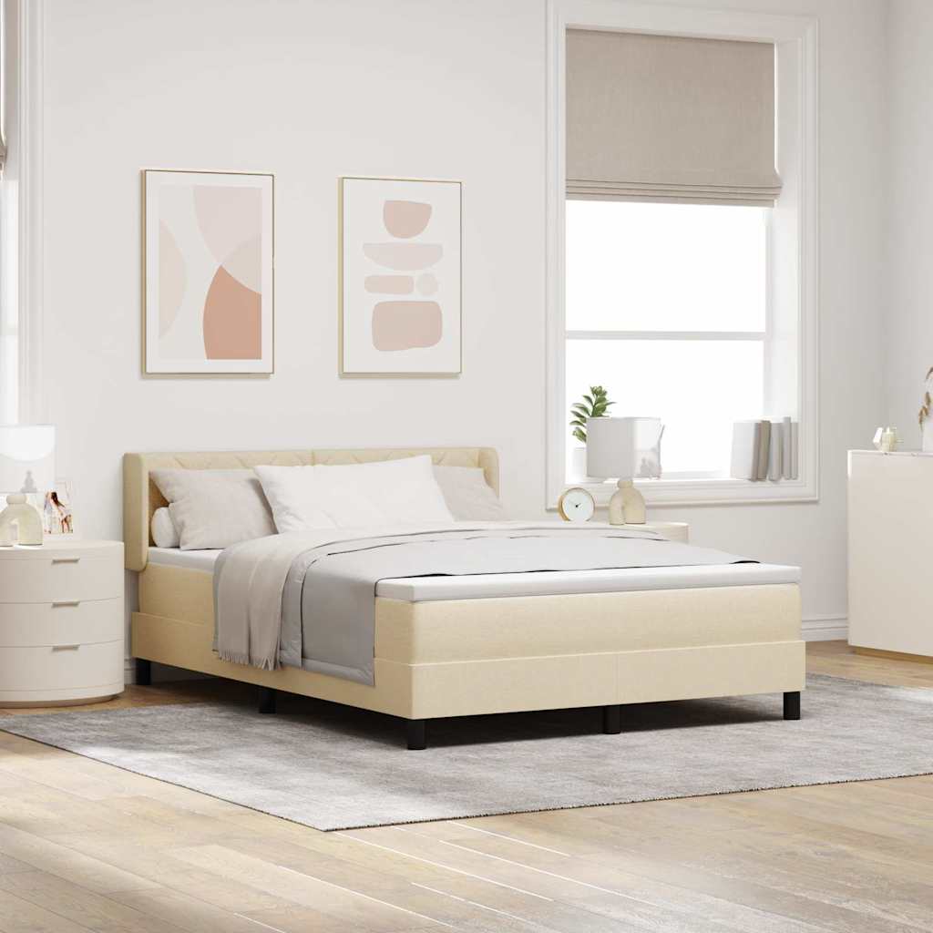 Κρεβάτι με ελατήρια με κεφαλάρι Κρεμ 200 x 140 cm ύφασμα