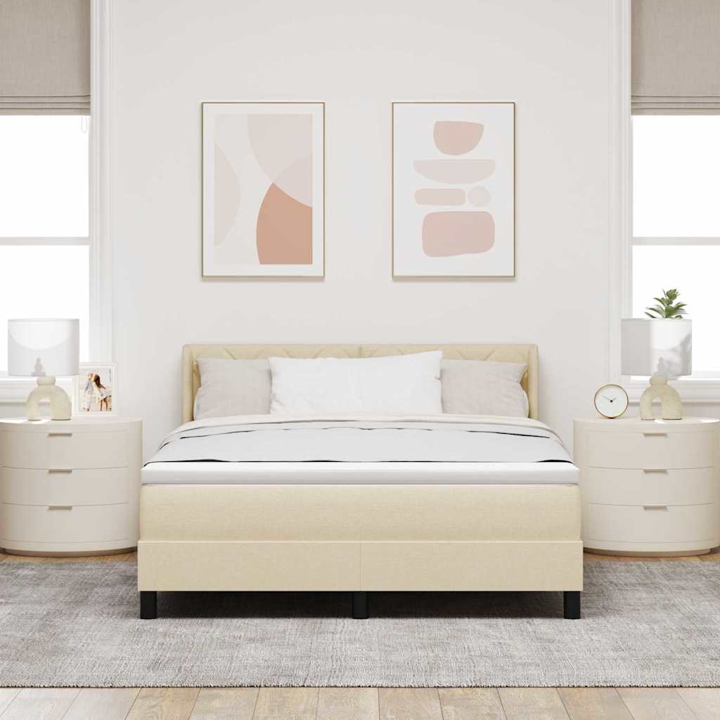 Κρεβάτι με ελατήρια με κεφαλάρι Κρεμ 200 x 140 cm ύφασμα