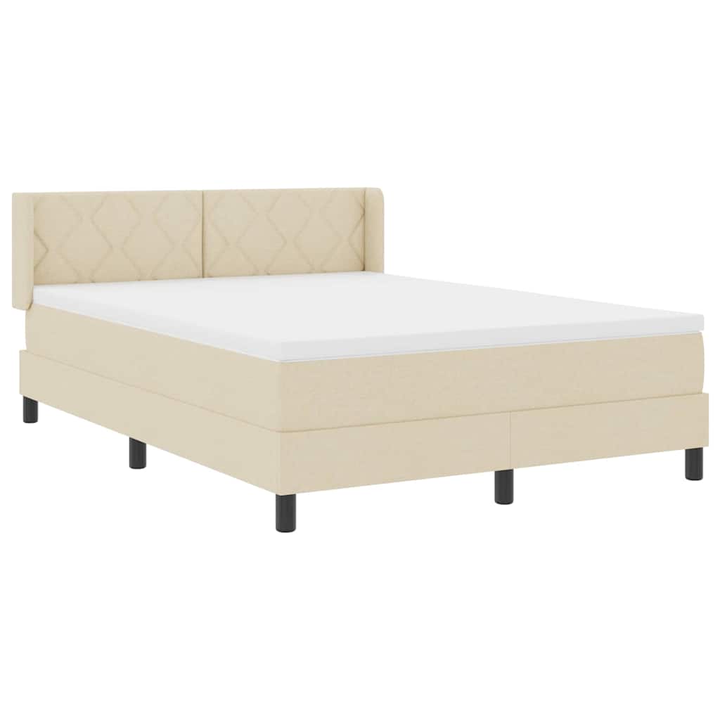 Κρεβάτι με ελατήρια με κεφαλάρι Κρεμ 200 x 140 cm ύφασμα