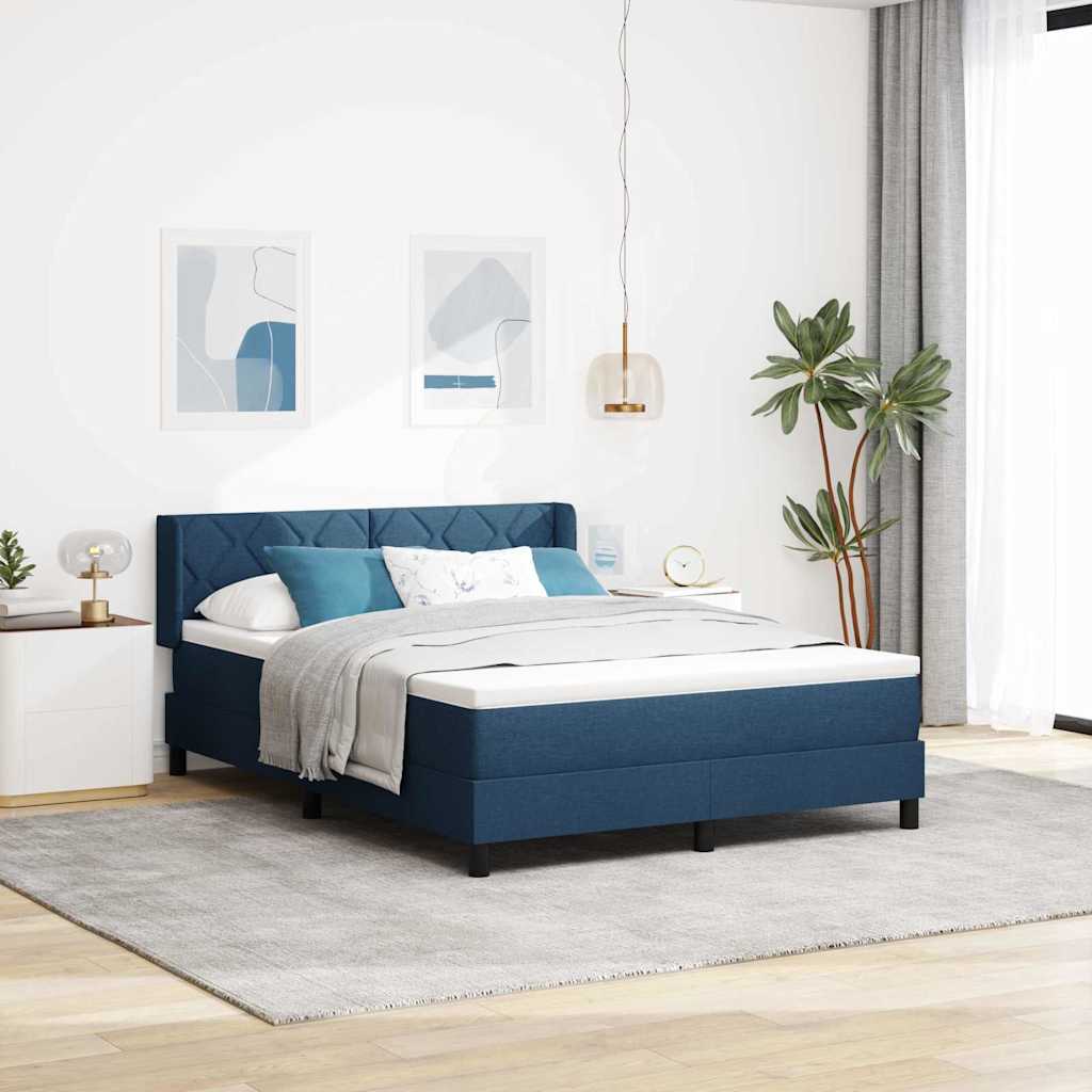 Κρεβάτι με ελατήρια με κεφαλάρι Μπλε 200 x 140 cm ύφασμα - Pakobazaar