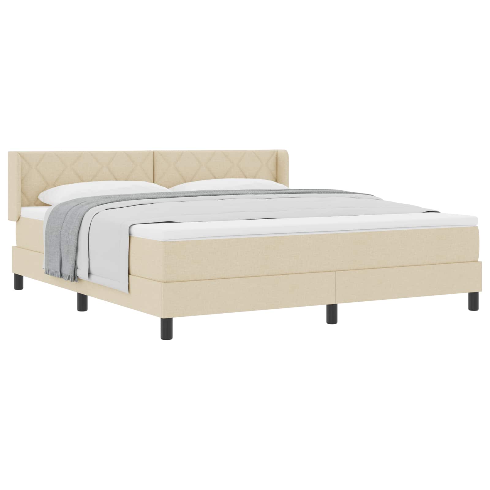 Κρεβάτι με ελατήρια με κεφαλάρι Κρεμ 200 x 180 cm ύφασμα