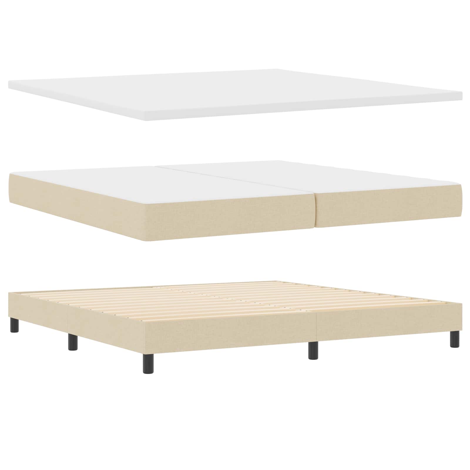 Κρεβάτι με ελατήρια με κεφαλάρι Κρεμ 200 x 200 cm ύφασμα