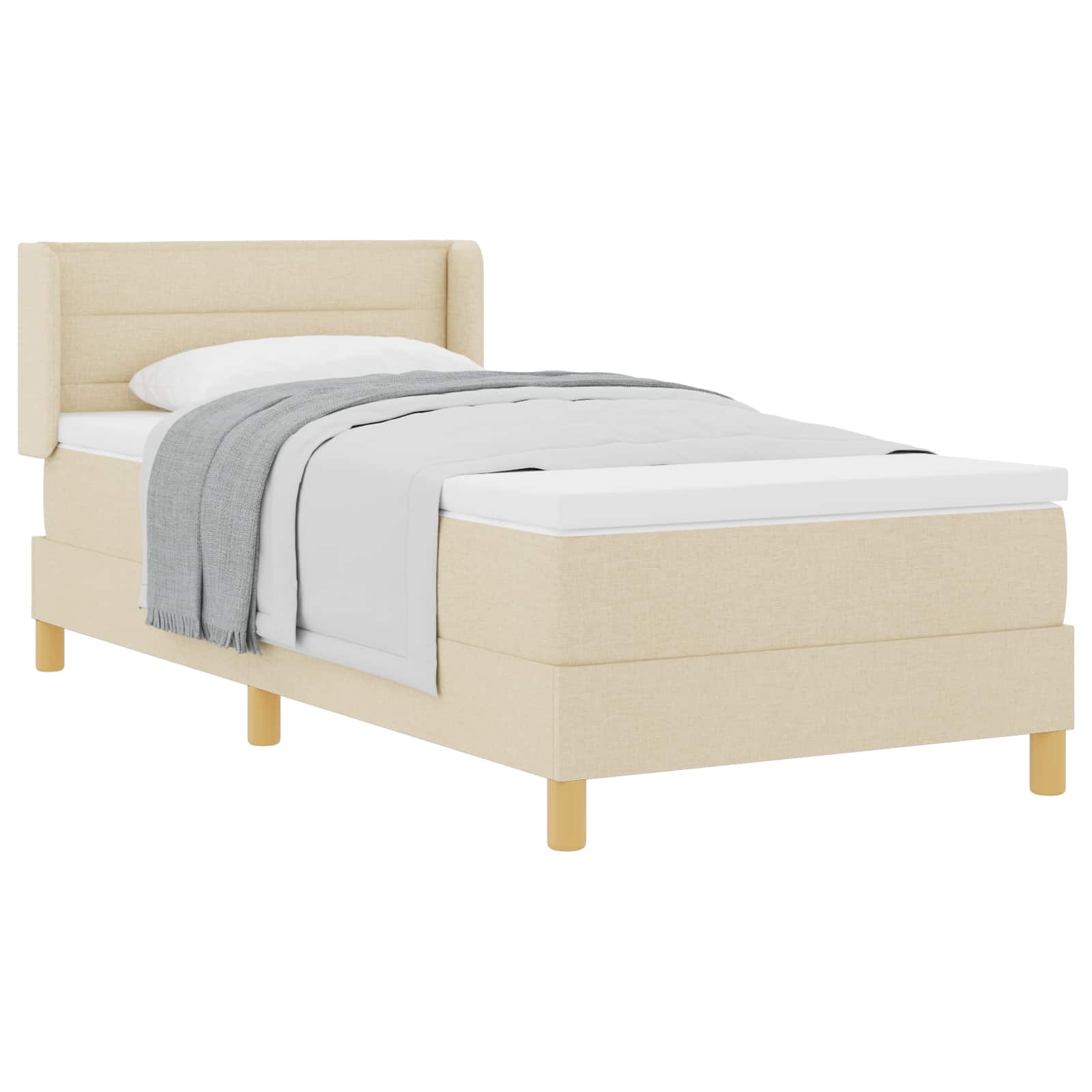 Κρεβάτι με Ελατήρια με στρώμα Κρεμ 90 x 190 cm ύφασμα - Pakobazaar