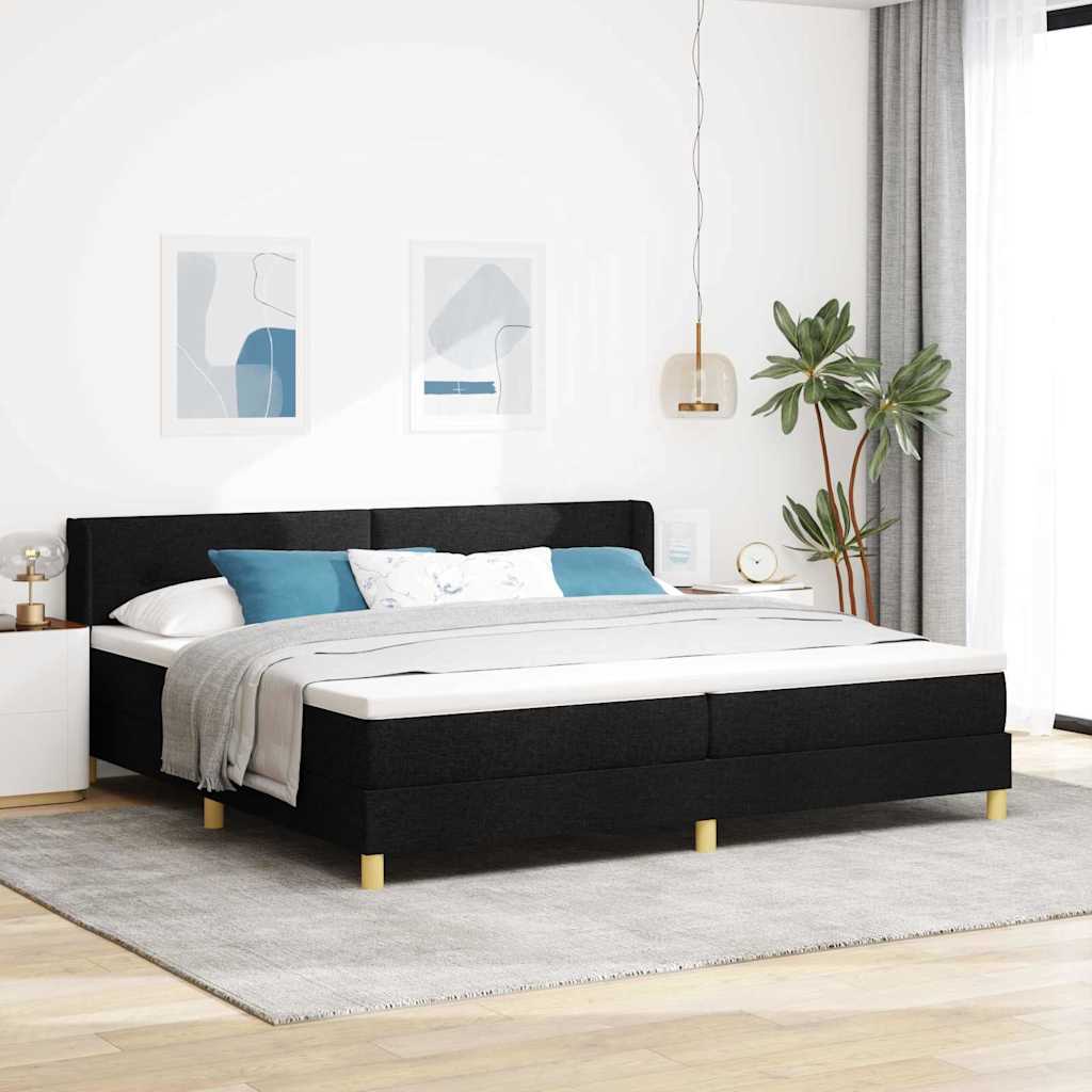 Κρεβάτι με ελατήρια με κεφαλάρι Μαύρο 200 x 200 cm ύφασμα - Pakobazaar
