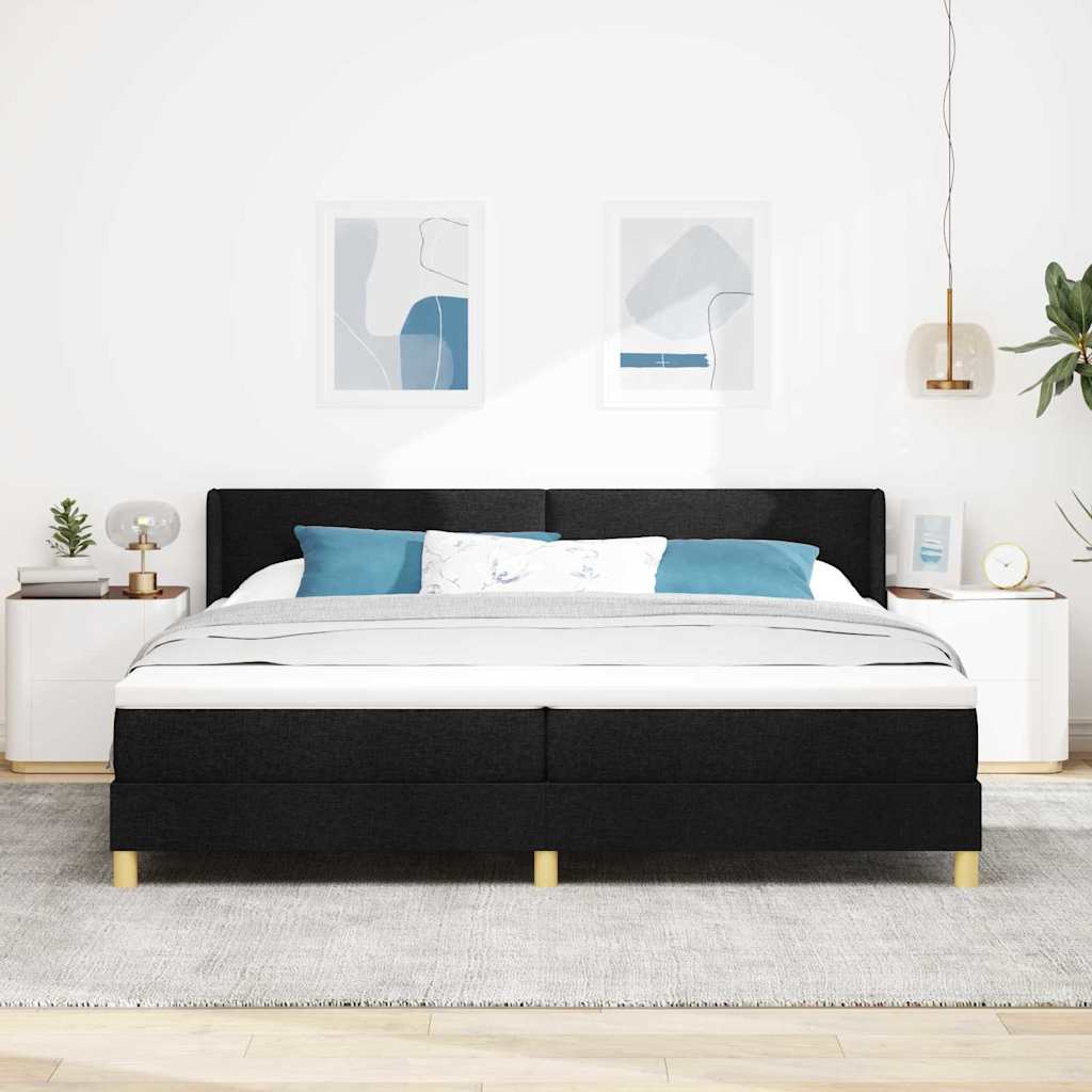 Κρεβάτι με ελατήρια με κεφαλάρι Μαύρο 200 x 200 cm ύφασμα - Pakobazaar