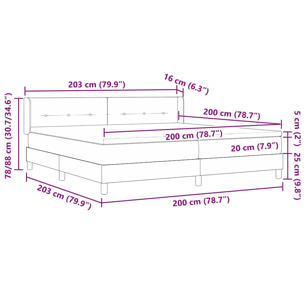 Κρεβάτι με ελατήρια με κεφαλάρι Μαύρο 200 x 200 cm ύφασμα - Pakobazaar