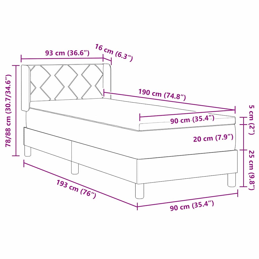 Κρεβάτι με ελατήρια με στρώμα Μαύρο 190 x 90 cm Πολυεστέρας - Pakobazaar