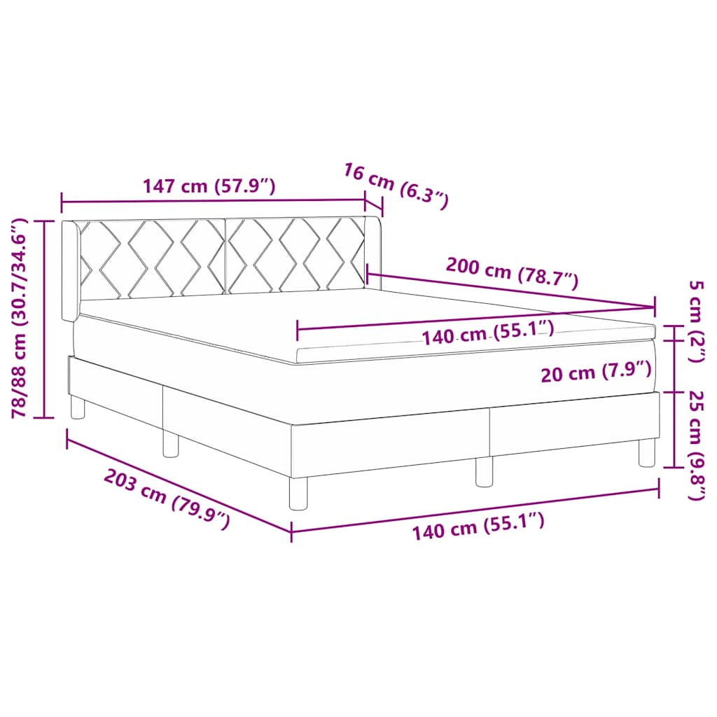 Κρεβάτι με ελατήρια με κεφαλάρι Μαύρο 200 x 140 cm ύφασμα - Pakobazaar
