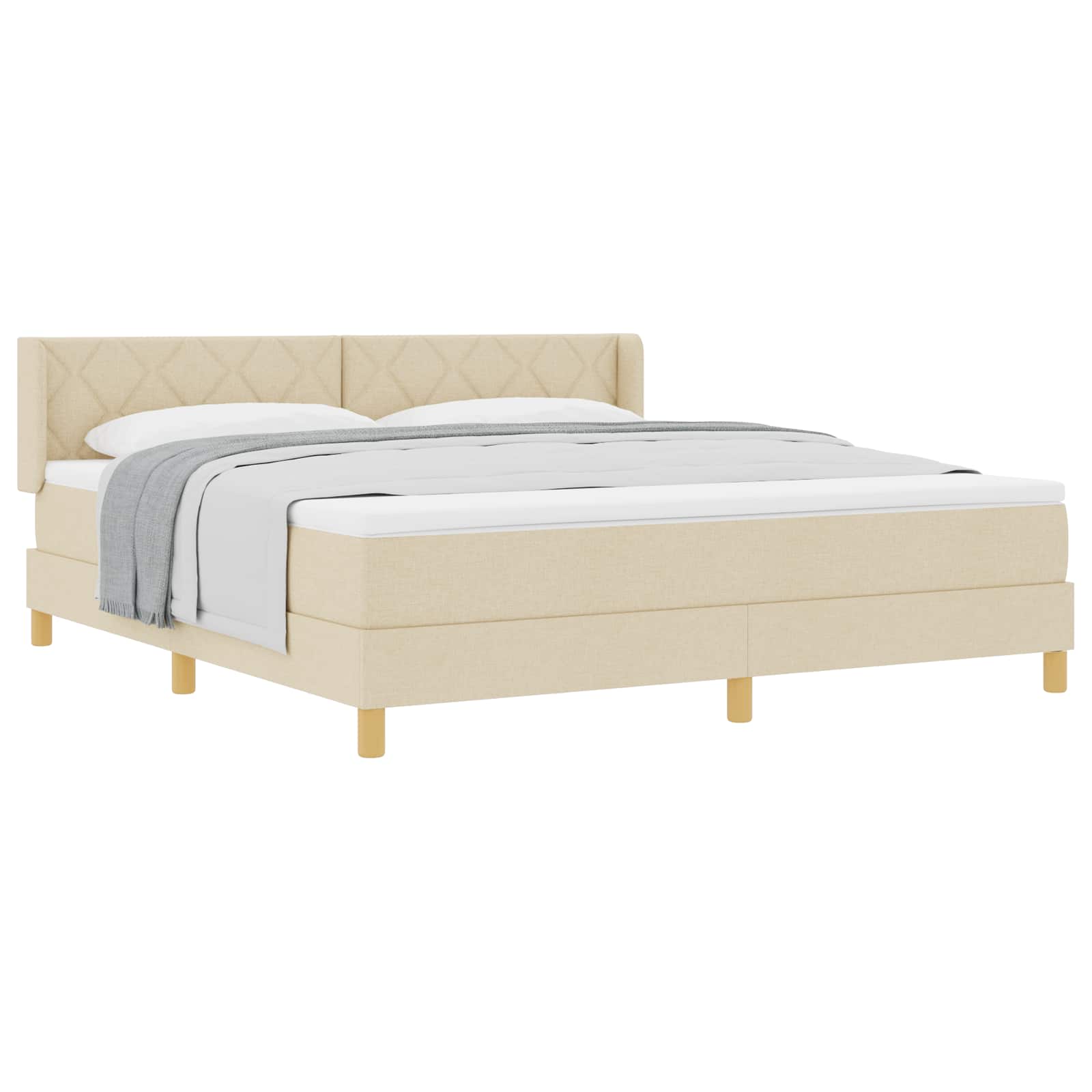Κρεβάτι με ελατήρια με κεφαλάρι Κρεμ 200 x 180 cm ύφασμα - Pakobazaar