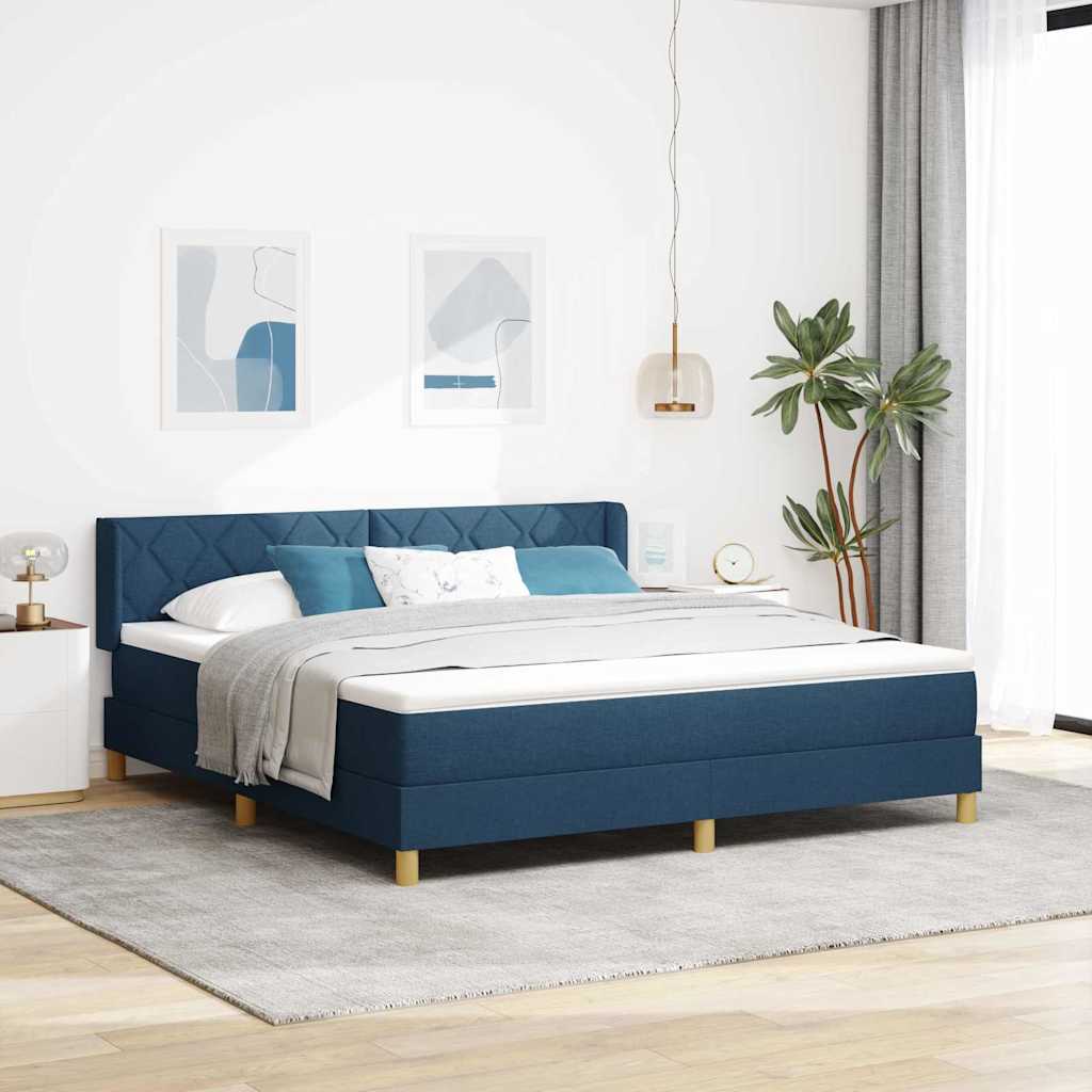 Κρεβάτι με ελατήρια με κεφαλάρι Μπλε 200 x 180 cm ύφασμα - Pakobazaar