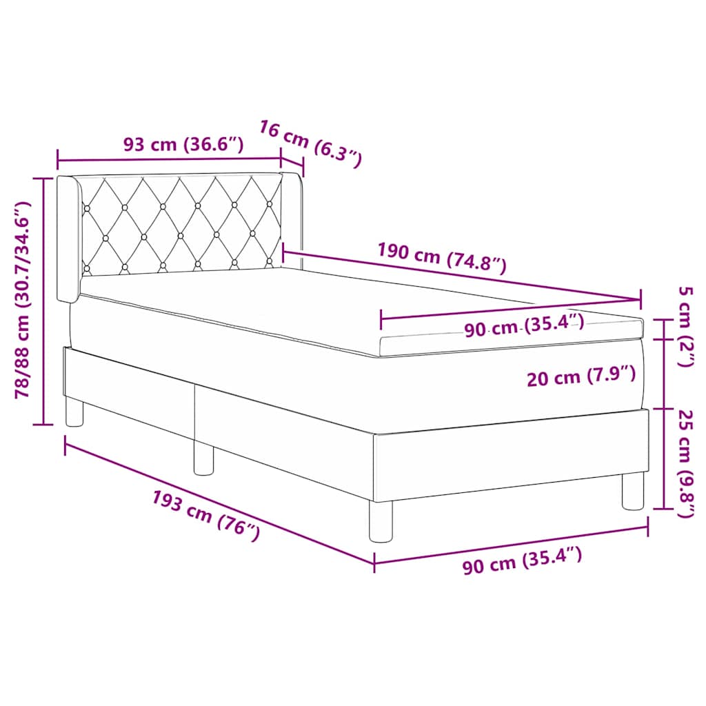 Κρεβάτι με ελατήρια με στρώμα Σκούρο Μπλε 190 x 90 cm Βελούδο