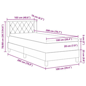 Κρεβάτι με ελατήρια Σκούρο Γκρι 200 x 100 cm Βελούδο